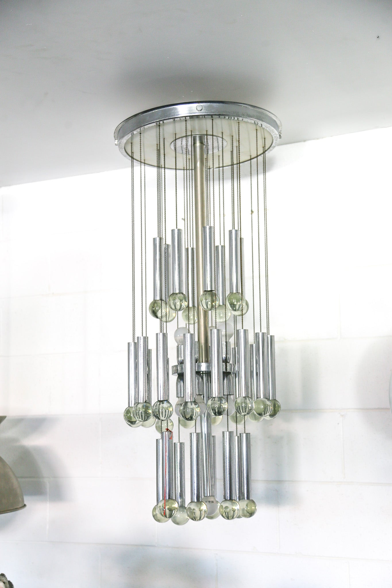 Chrome and Glass Chandelier By Gaetano Sciolari, 1970s - Lumini Collections