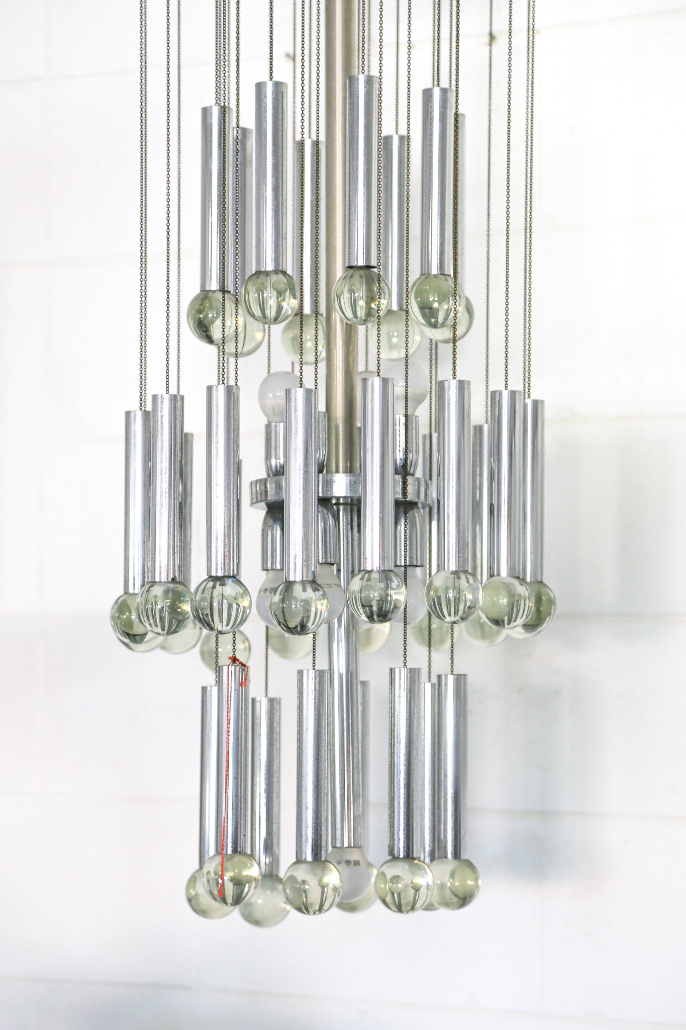 Chrome and Glass Chandelier By Gaetano Sciolari, 1970s - Lumini Collections