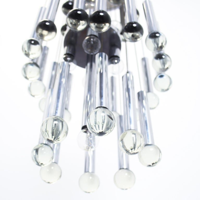 Chrome and Glass Chandelier By Gaetano Sciolari, 1970s - Lumini Collections
