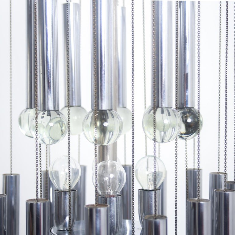 Chrome and Glass Chandelier By Gaetano Sciolari, 1970s - Lumini Collections