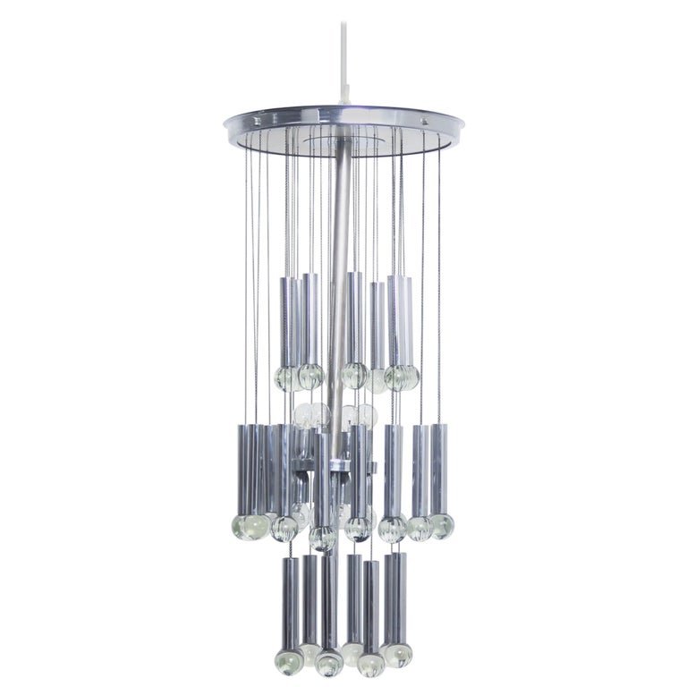 Chrome and Glass Chandelier By Gaetano Sciolari, 1970s - Lumini Collections