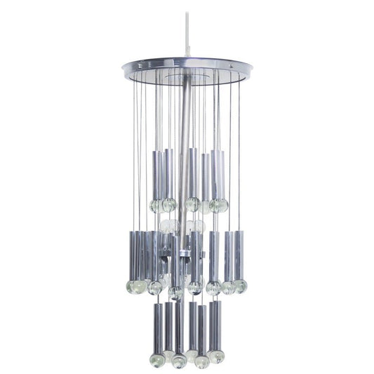 Chrome and Glass Chandelier By Gaetano Sciolari, 1970s - Lumini Collections