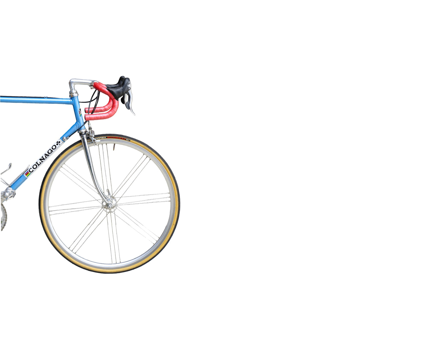 Cycling wheel with blue rim and red hub on a white background | Lumini Collections