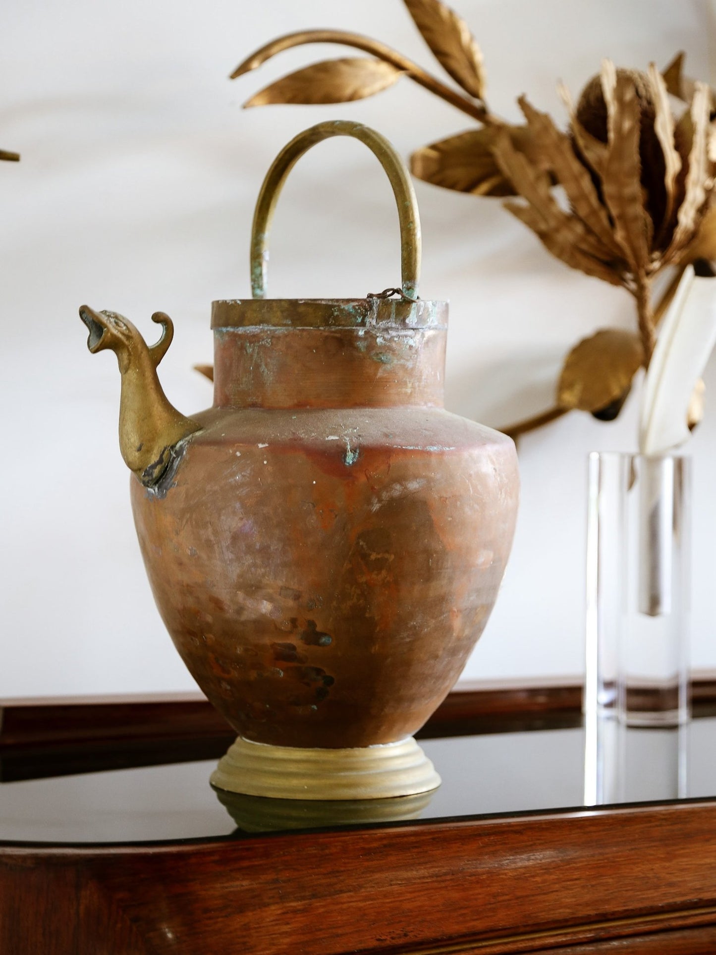 Antique Copper and Brass Vessel with Bird Spout, 1800s - Lumini Collections
