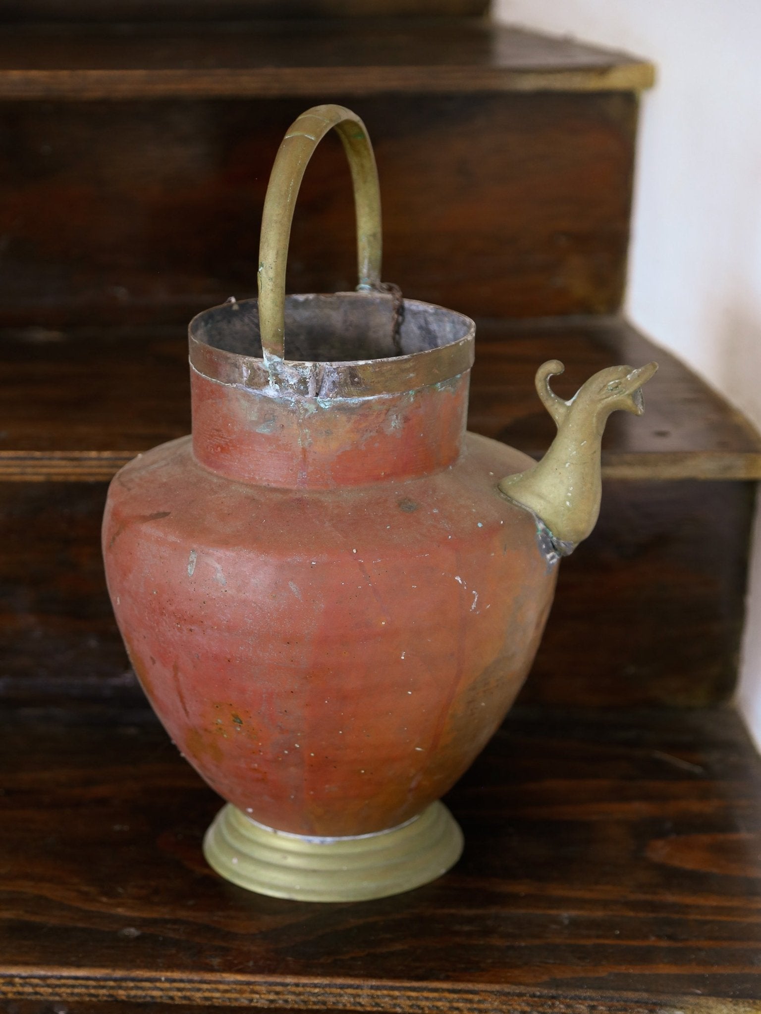 Antique Copper and Brass Vessel with Bird Spout, 1800s - Lumini Collections