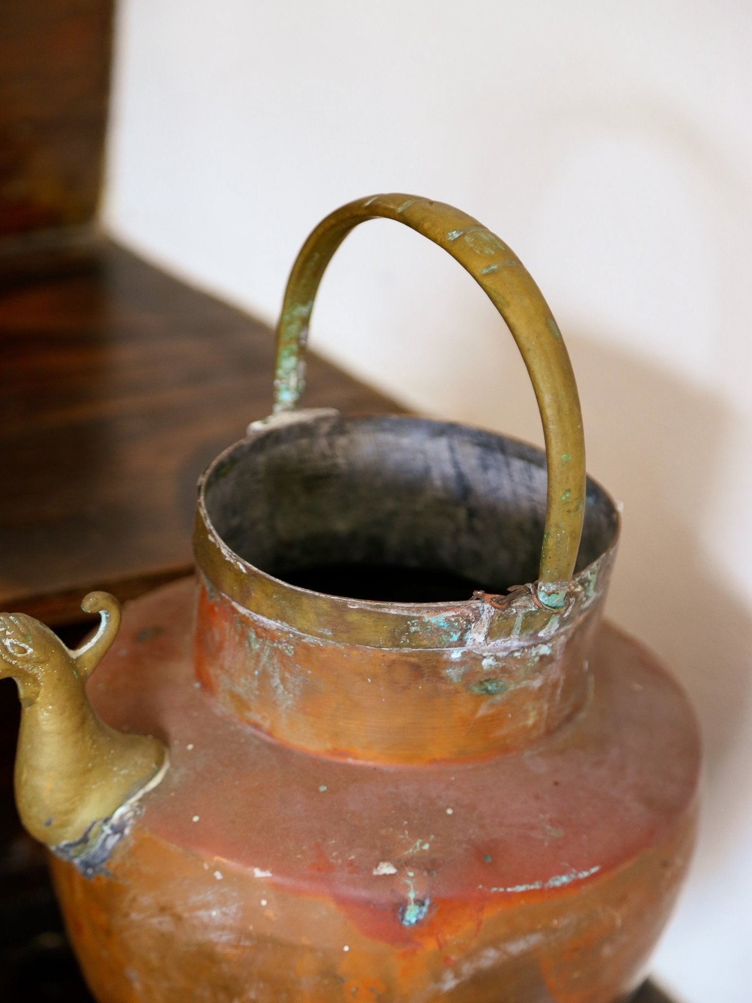 Antique Copper and Brass Vessel with Bird Spout, 1800s - Lumini Collections