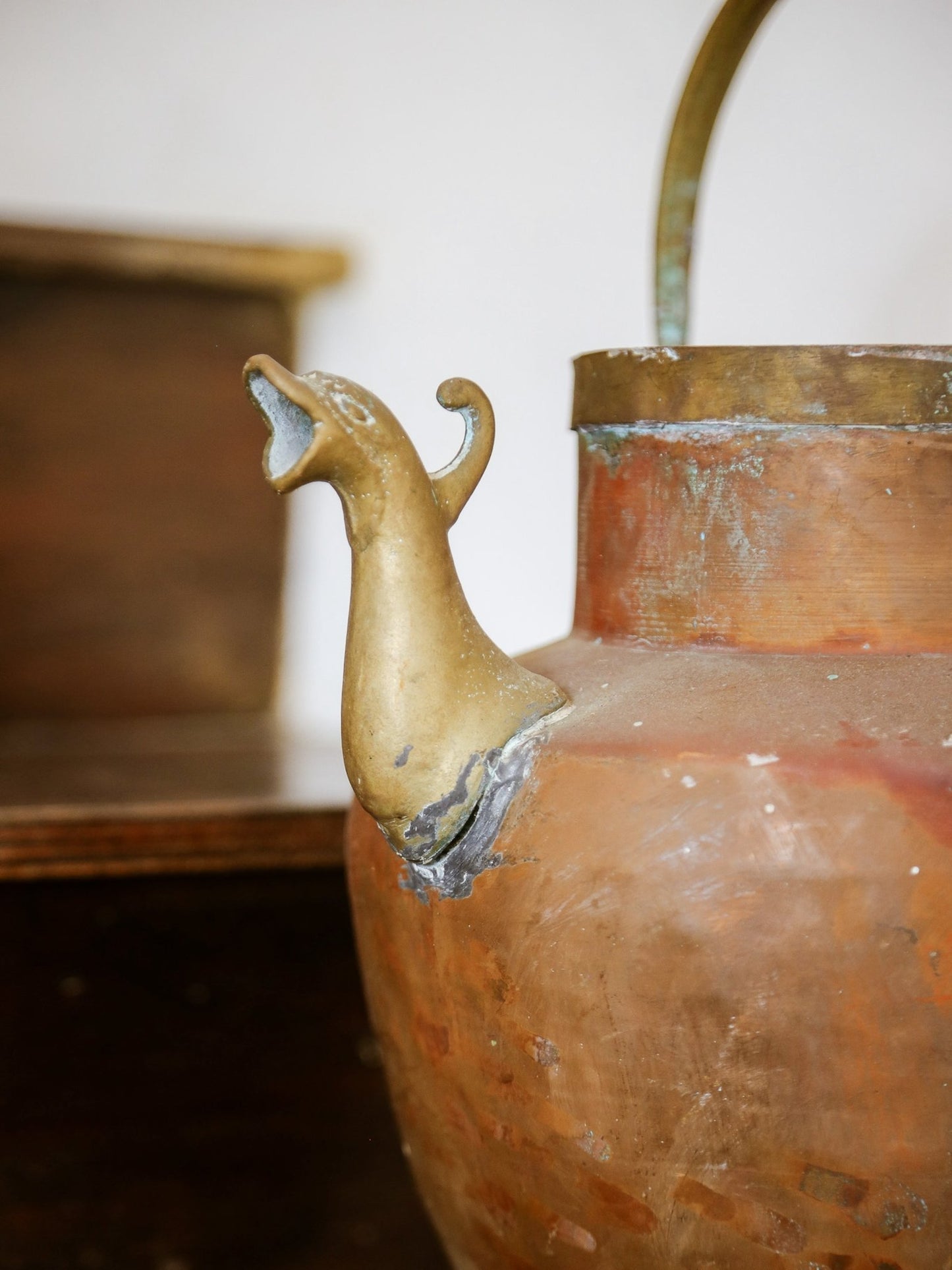 Antique Copper and Brass Vessel with Bird Spout, 1800s - Lumini Collections