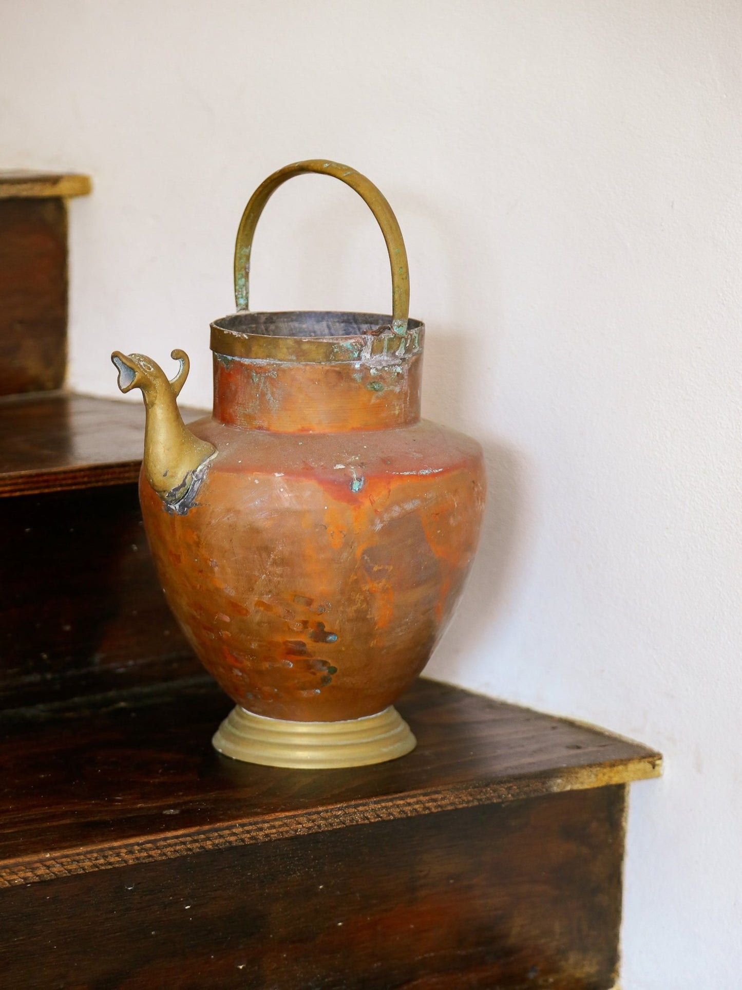 Antique Copper and Brass Vessel with Bird Spout, 1800s - Lumini Collections