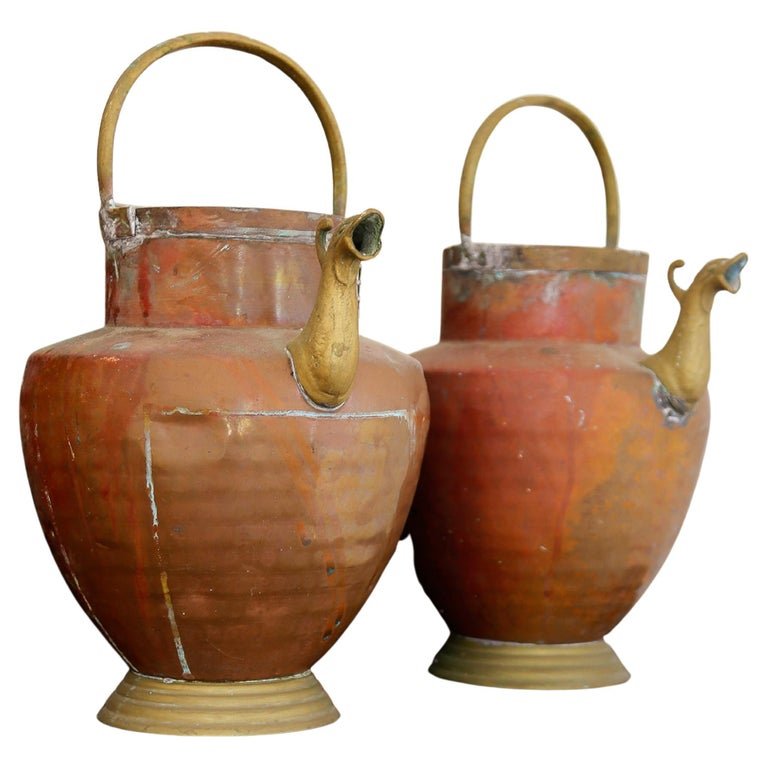 Antique Copper and Brass Vessel with Bird Spout, 1800s - Lumini Collections