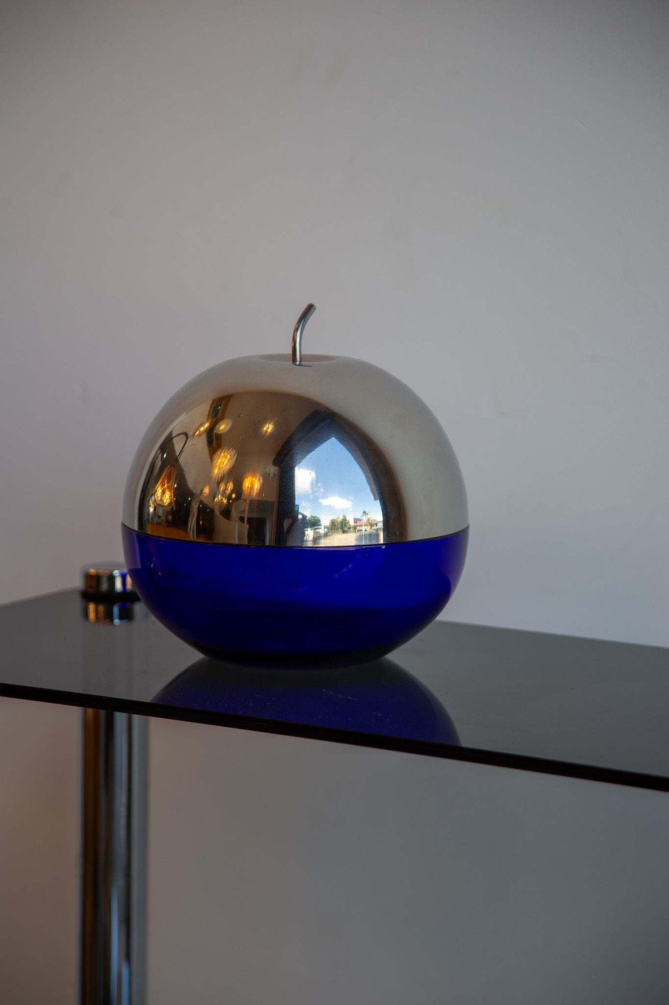 Ettore Sottsass “Mela” Aluminium and Cobalt Glass Object, Italy 1950s - Lumini Collections