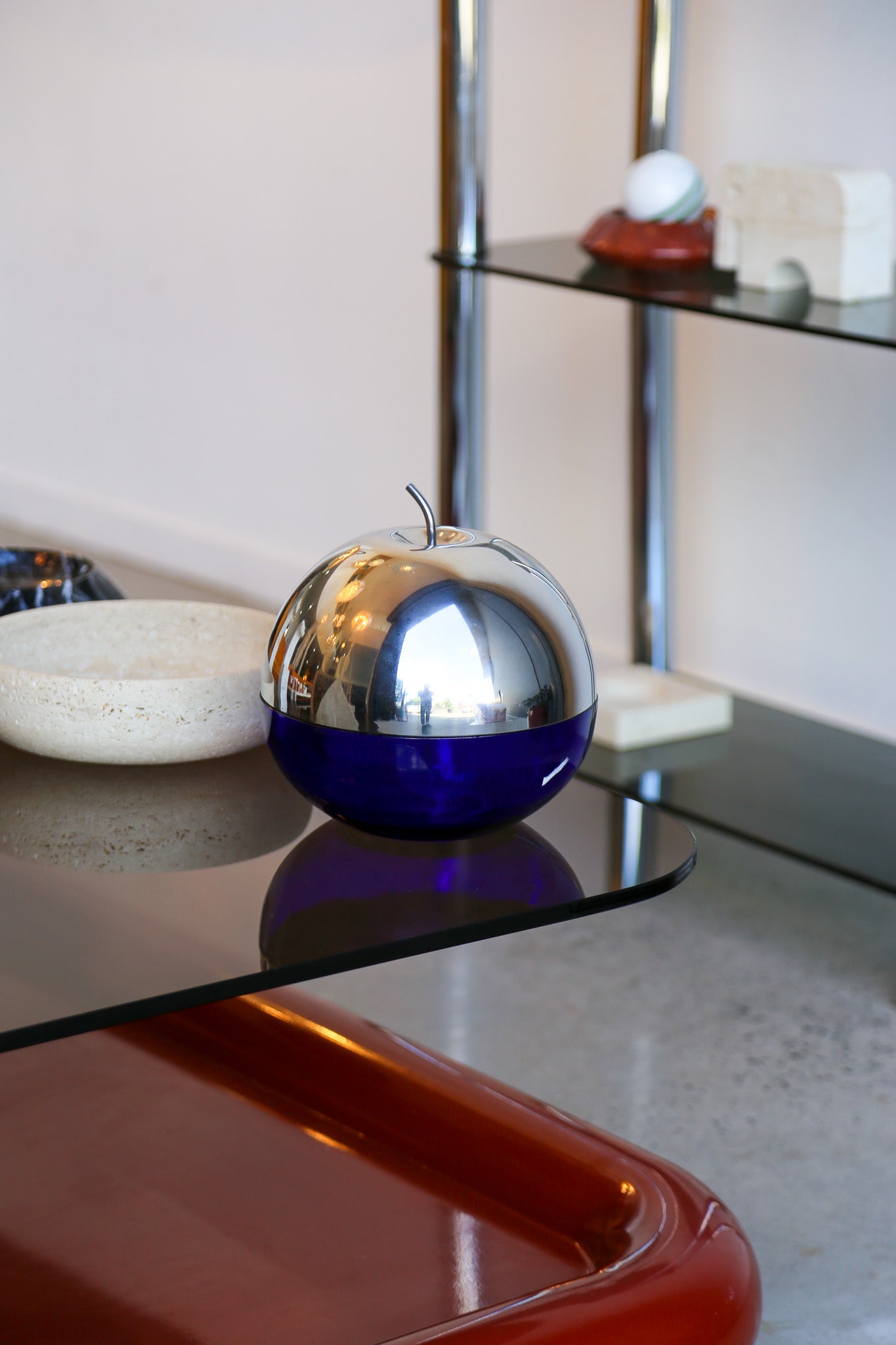 Ettore Sottsass “Mela” Aluminium and Cobalt Glass Object, Italy 1950s - Lumini Collections