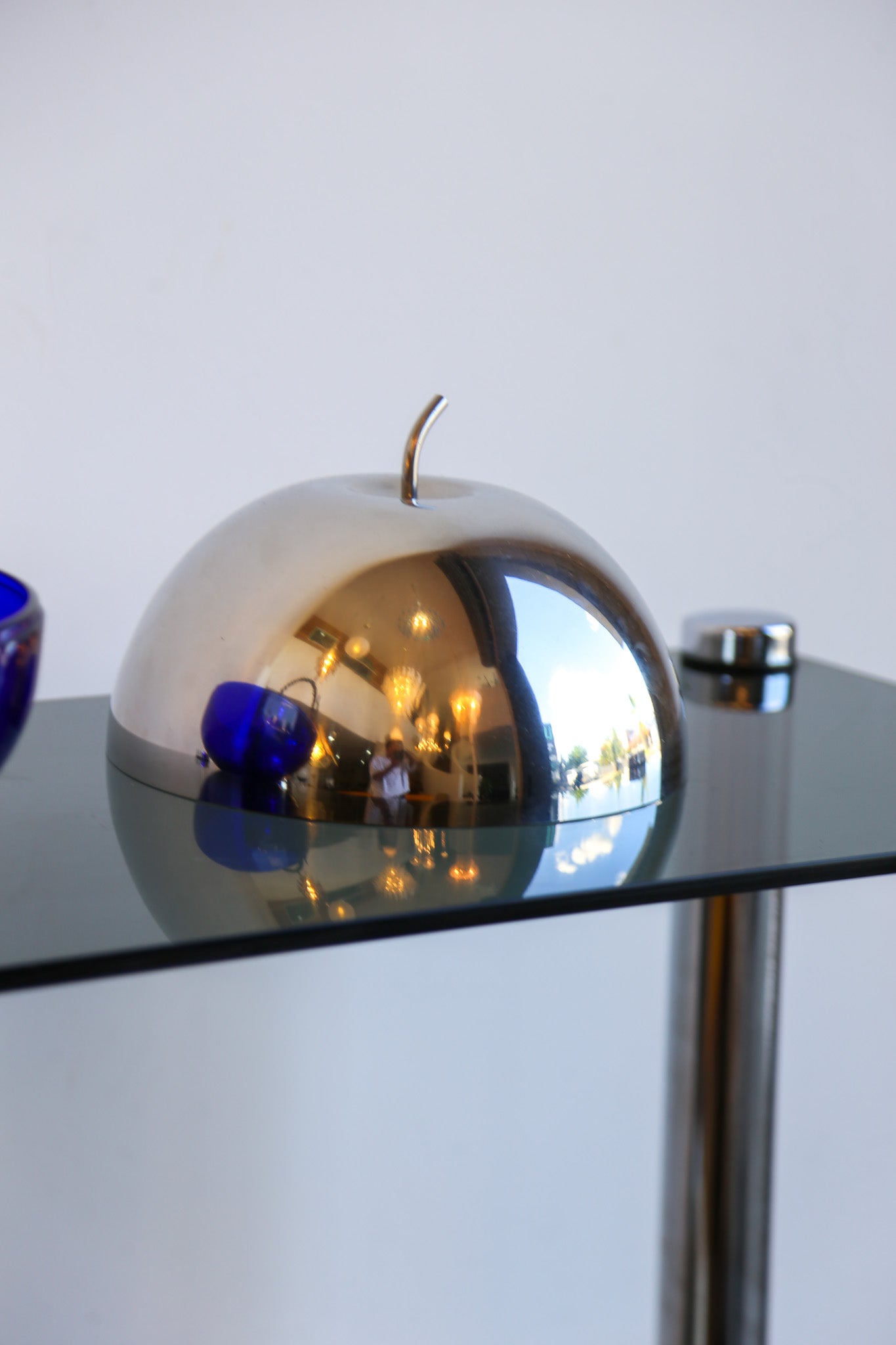 Ettore Sottsass “Mela” Aluminium and Cobalt Glass Object, Italy 1950s - Lumini Collections