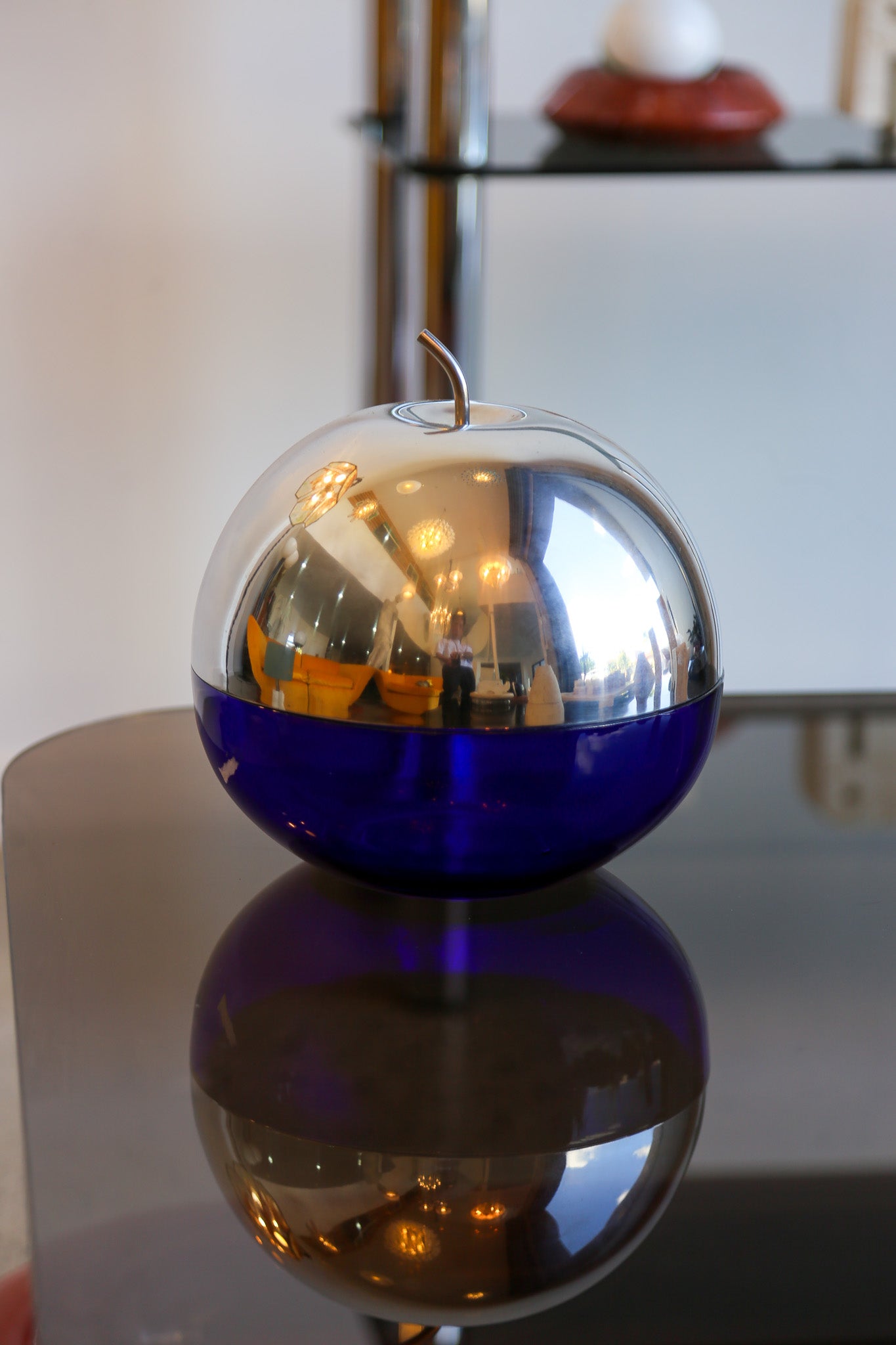 Ettore Sottsass “Mela” Aluminium and Cobalt Glass Object, Italy 1950s - Lumini Collections