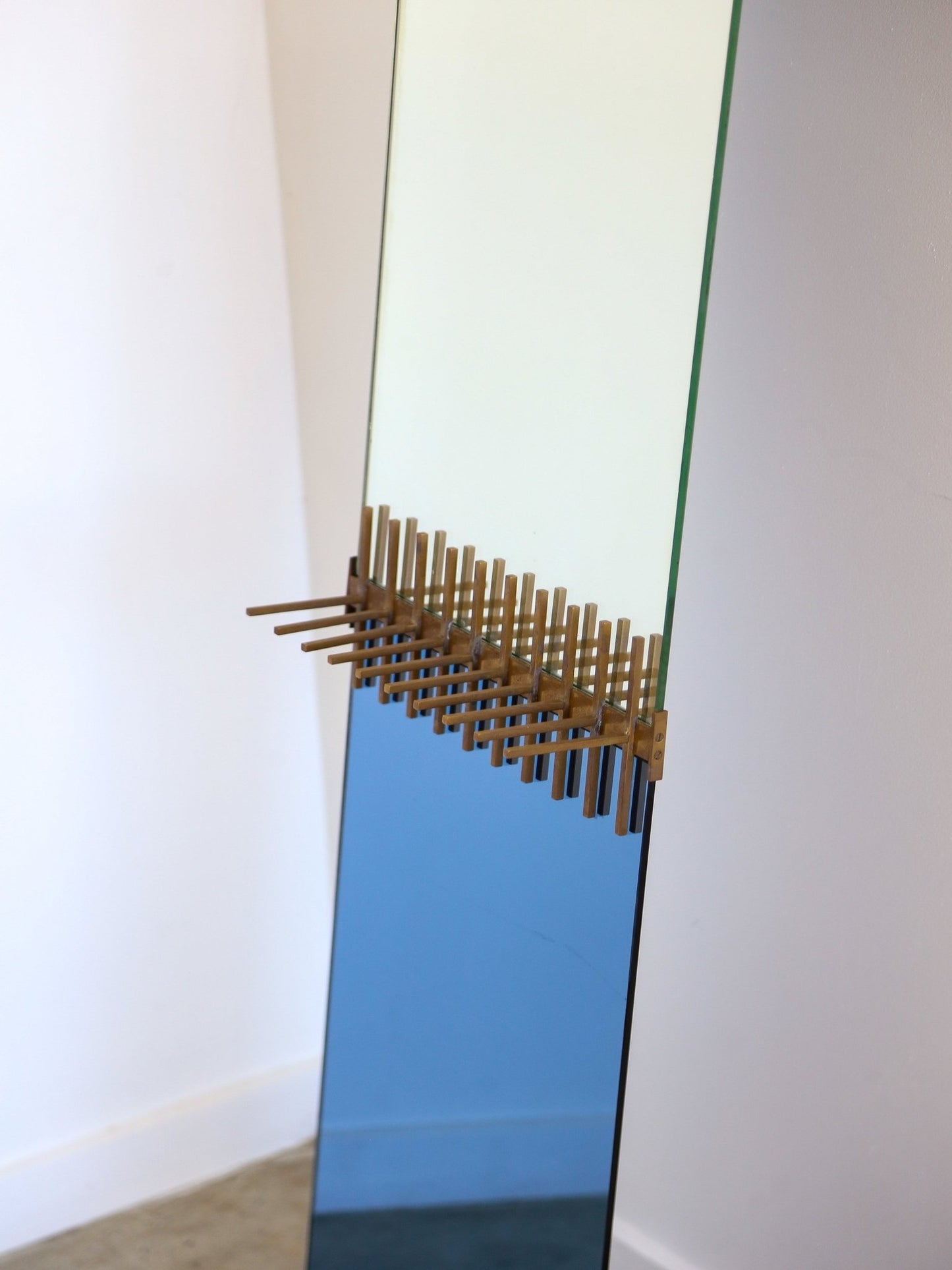 Ettore Sottsass for Santambrogio De Berti Brass & Glass Wall Mirror 1958 - Lumini Collections