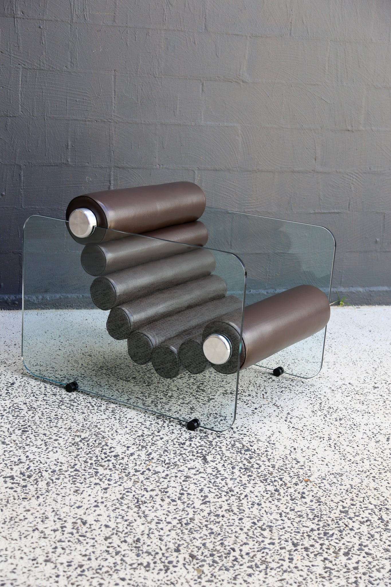 Fabio Lenci Brown Leather “Hyaline” Chairs for Standing, Italy - Lumini Collections