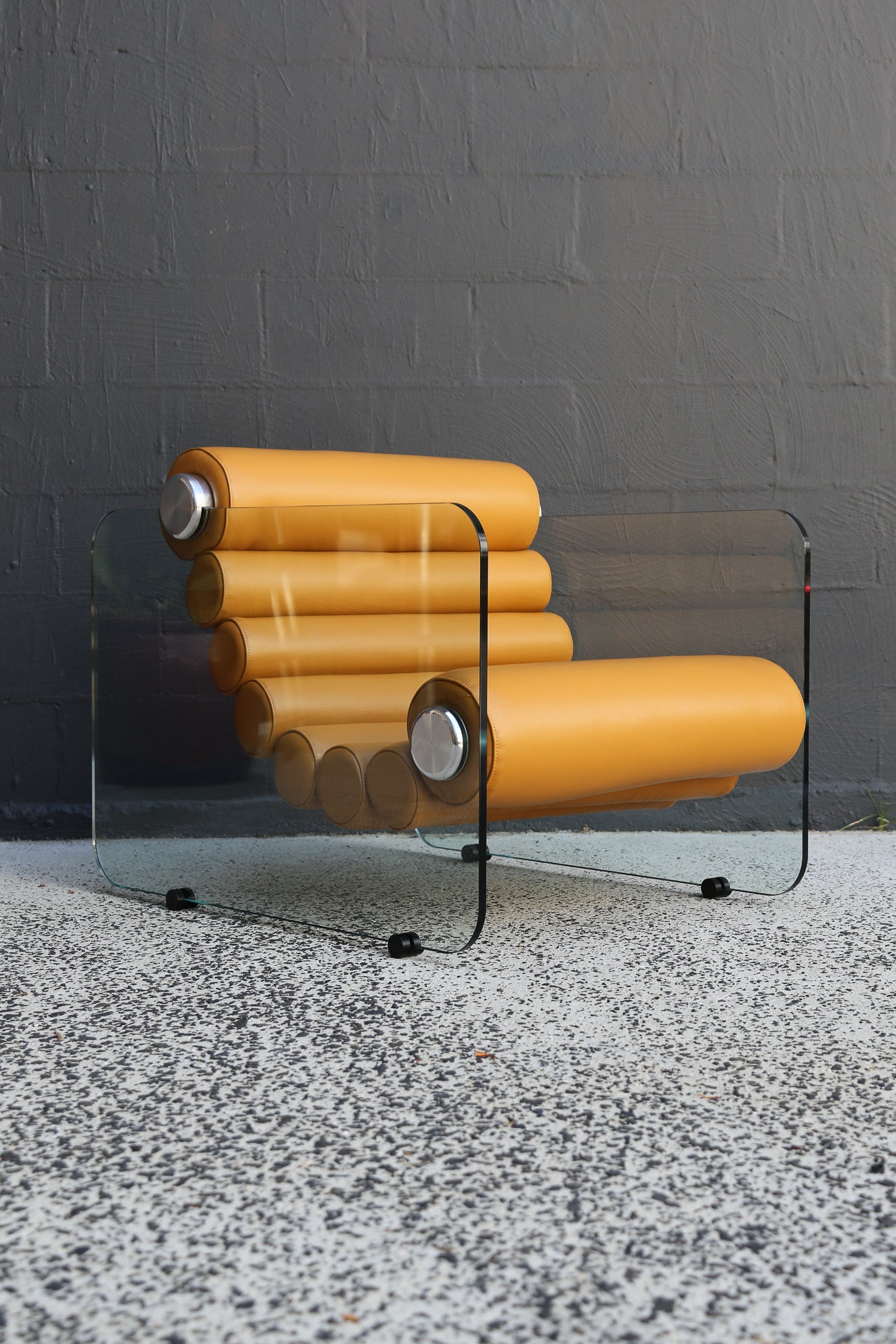 Fabio Lenci Yellow Leather “Hyaline” Chairs for Standing, Italy - Lumini Collections