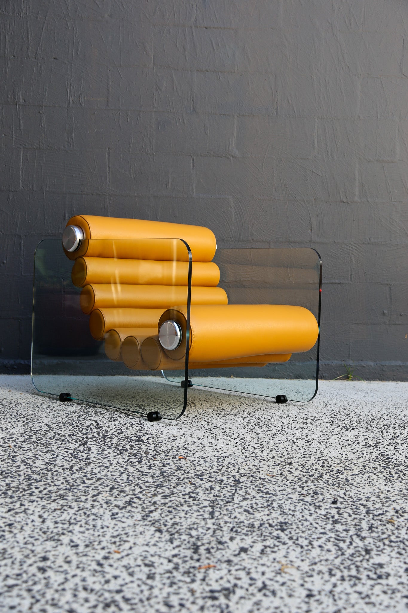 Fabio Lenci Yellow Leather “Hyaline” Chairs for Standing, Italy - Lumini Collections