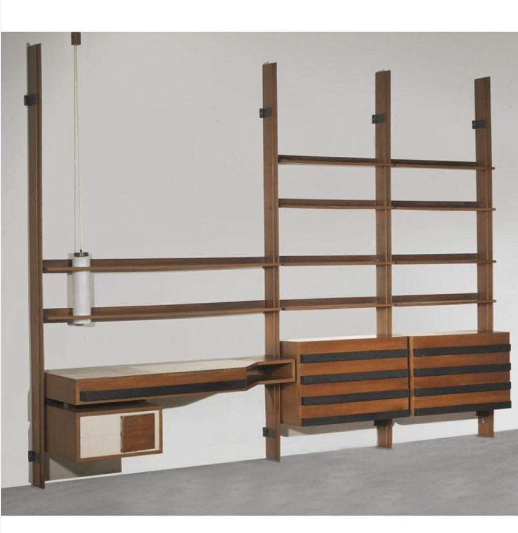 Gastone Rinaldi custom wall system with desk, chair & pendant - Lumini Collections