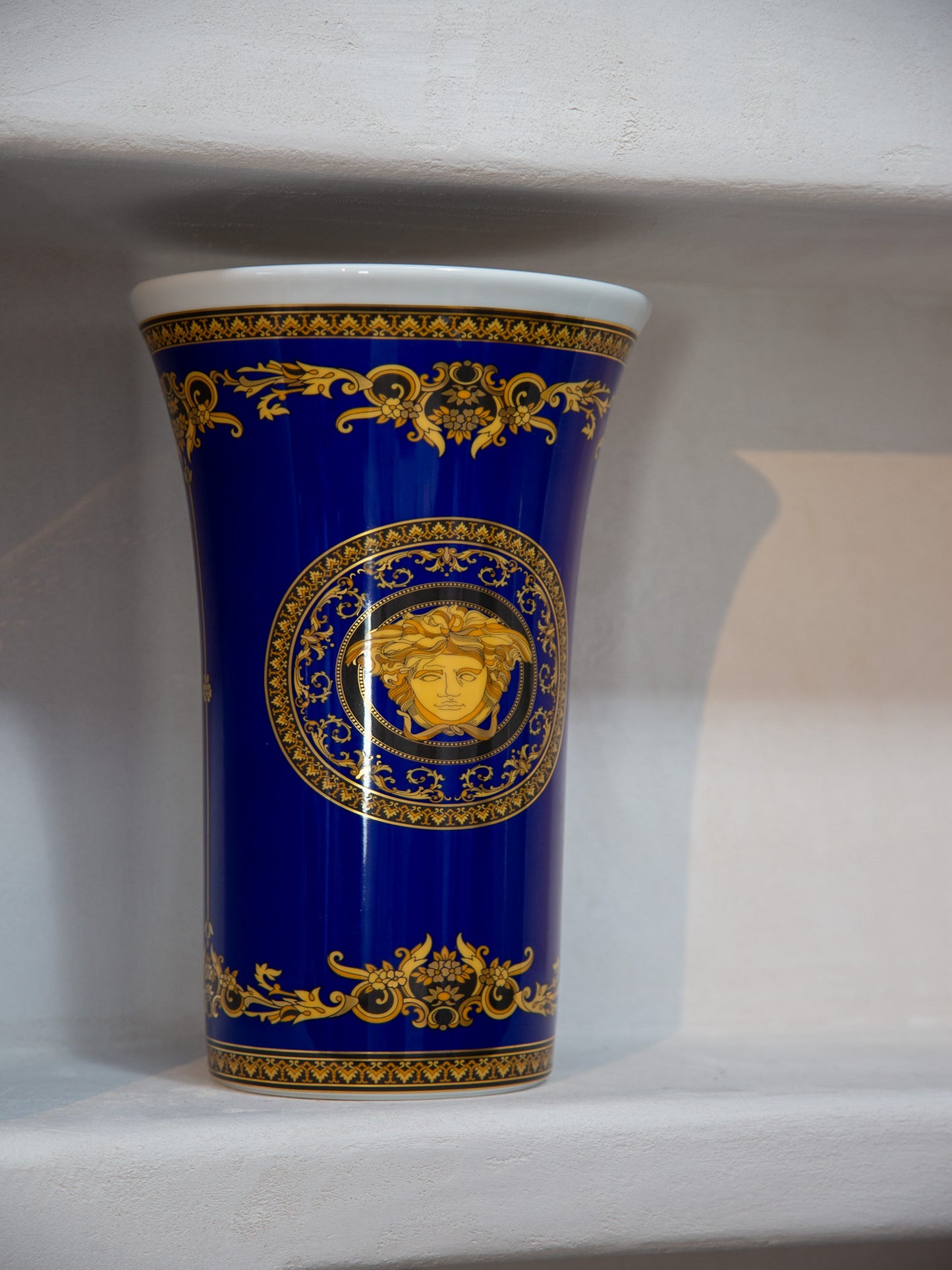 Versace Medusa porcelain vase in cobalt blue and gold Rosenthal for Versace