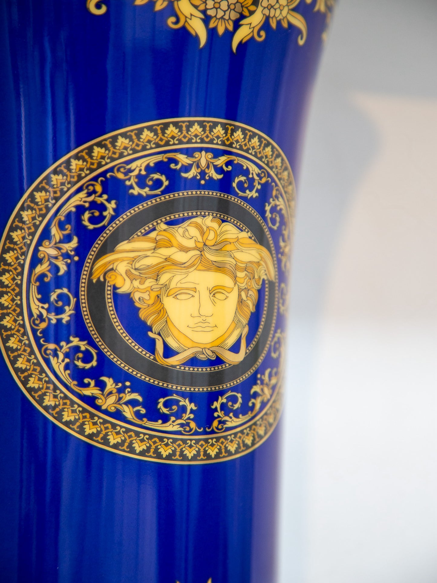 Versace Medusa porcelain vase in cobalt blue and gold Rosenthal for Versace