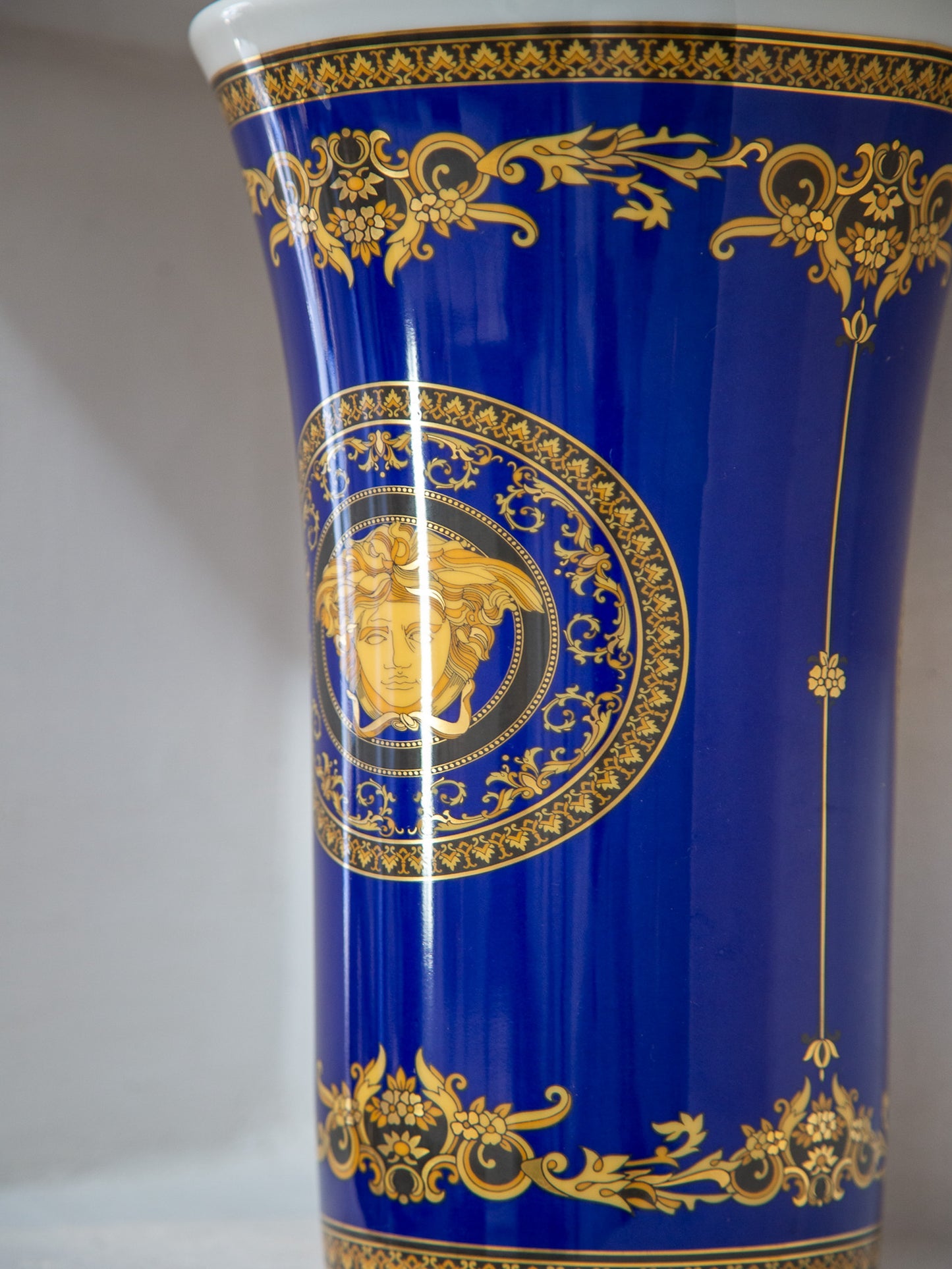 Versace Medusa porcelain vase in cobalt blue and gold Rosenthal for Versace