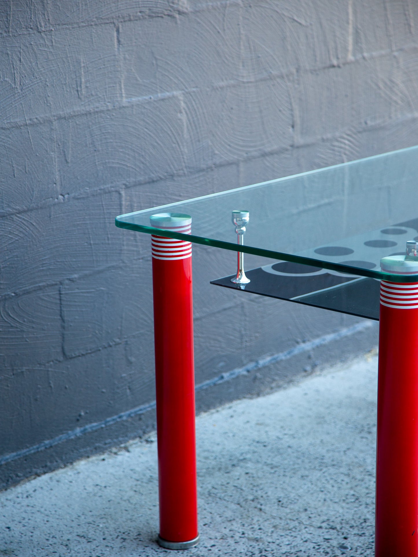 Postmodern Glass Dining Table with Red Lacquered Legs Italy