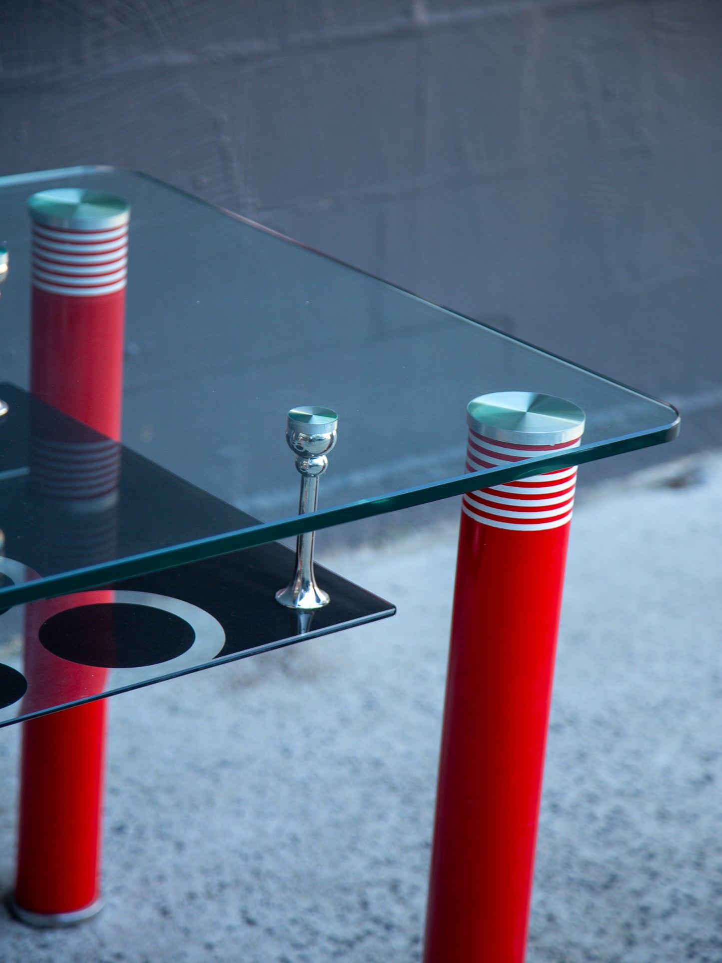 Postmodern Glass Dining Table with Red Lacquered Legs Italy