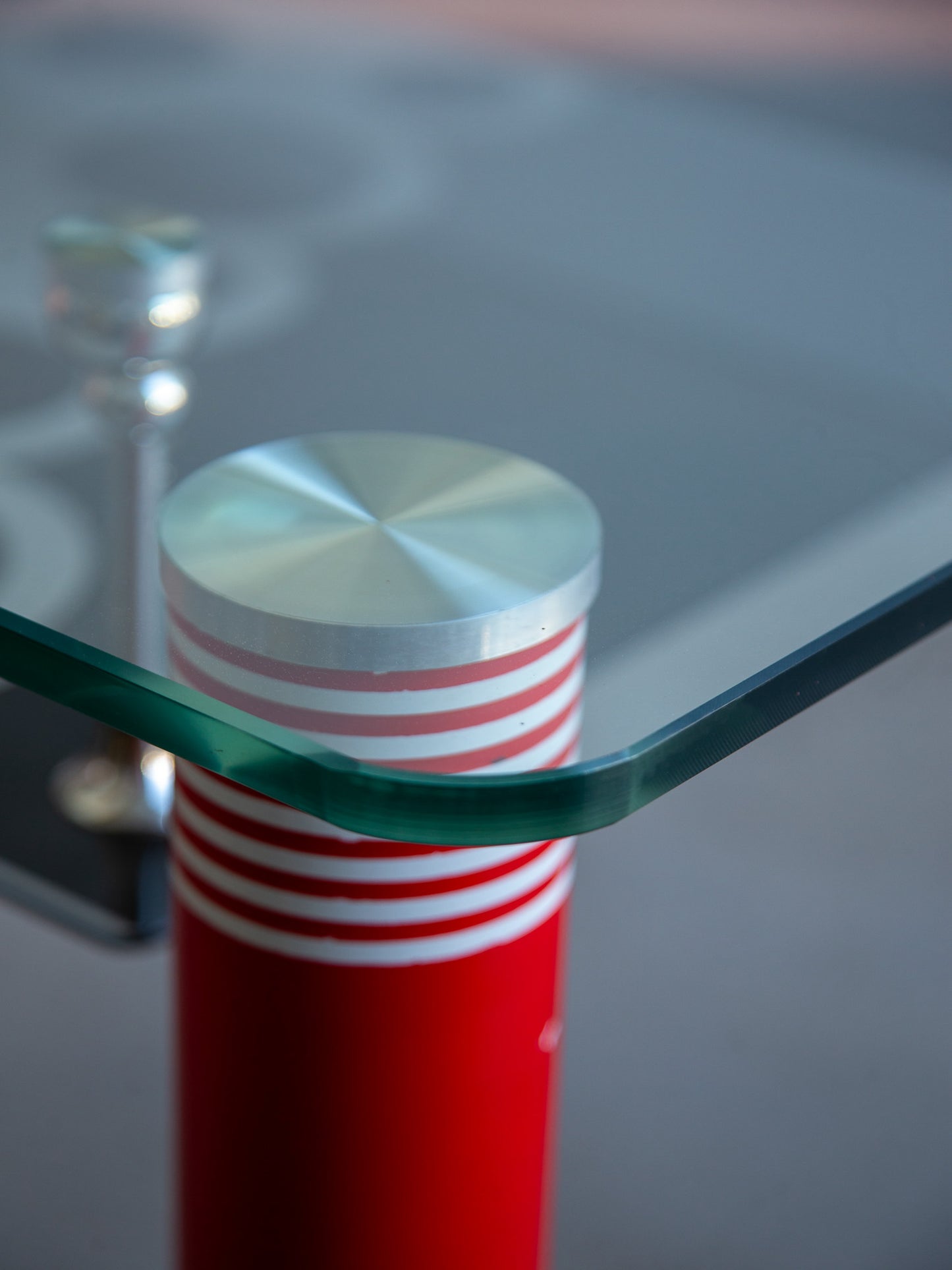 Postmodern Glass Dining Table with Red Lacquered Legs Italy