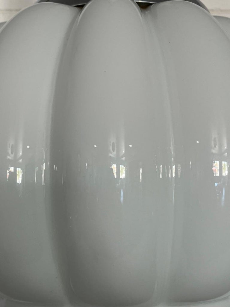 Italian Murano Chrome & White Glass Pendant Lamp  1960s