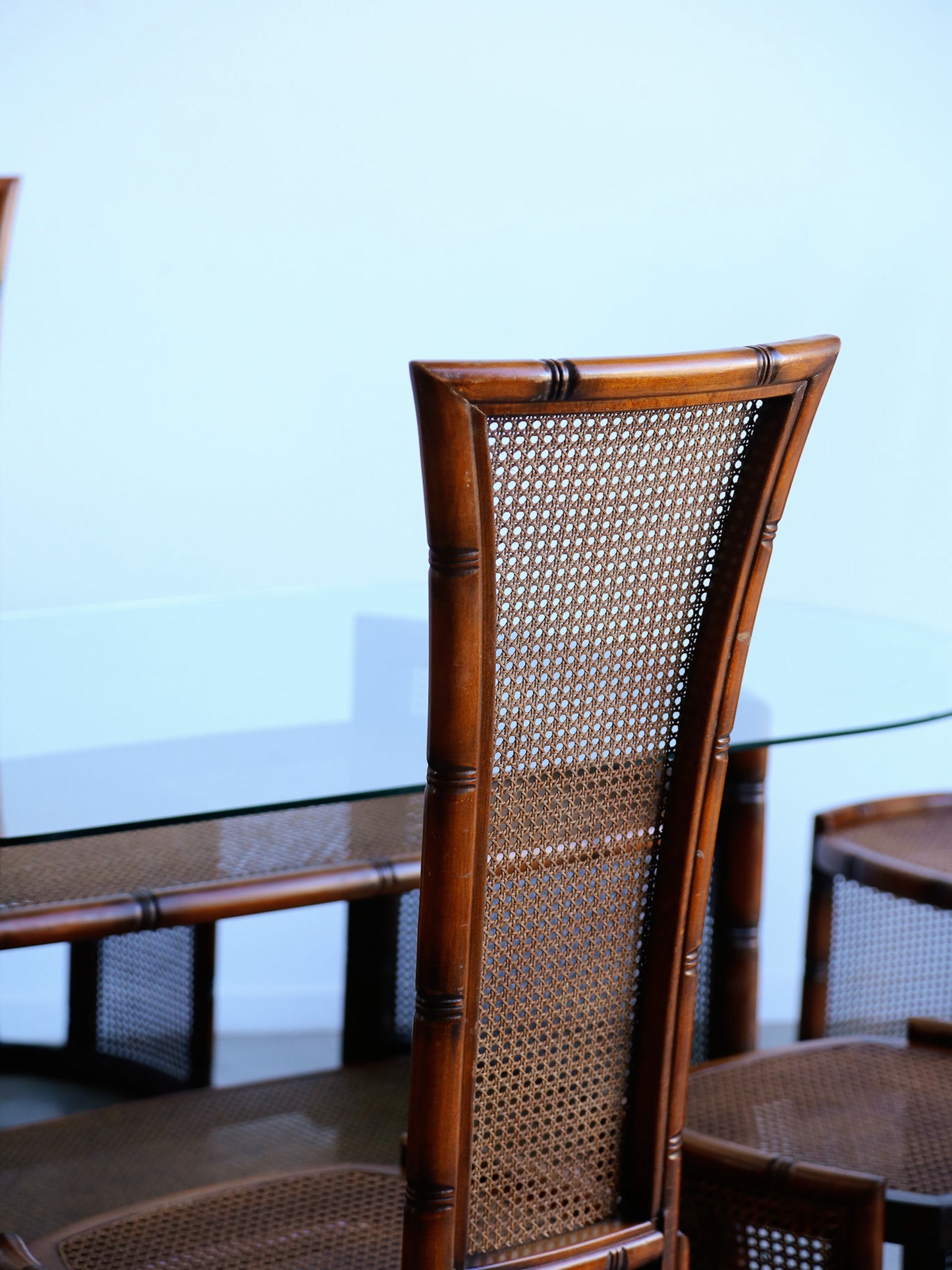 Mid-century Modern Rattan and Wood Dining Set by Marzio Cecchi for Studio Most, Italy 1970s