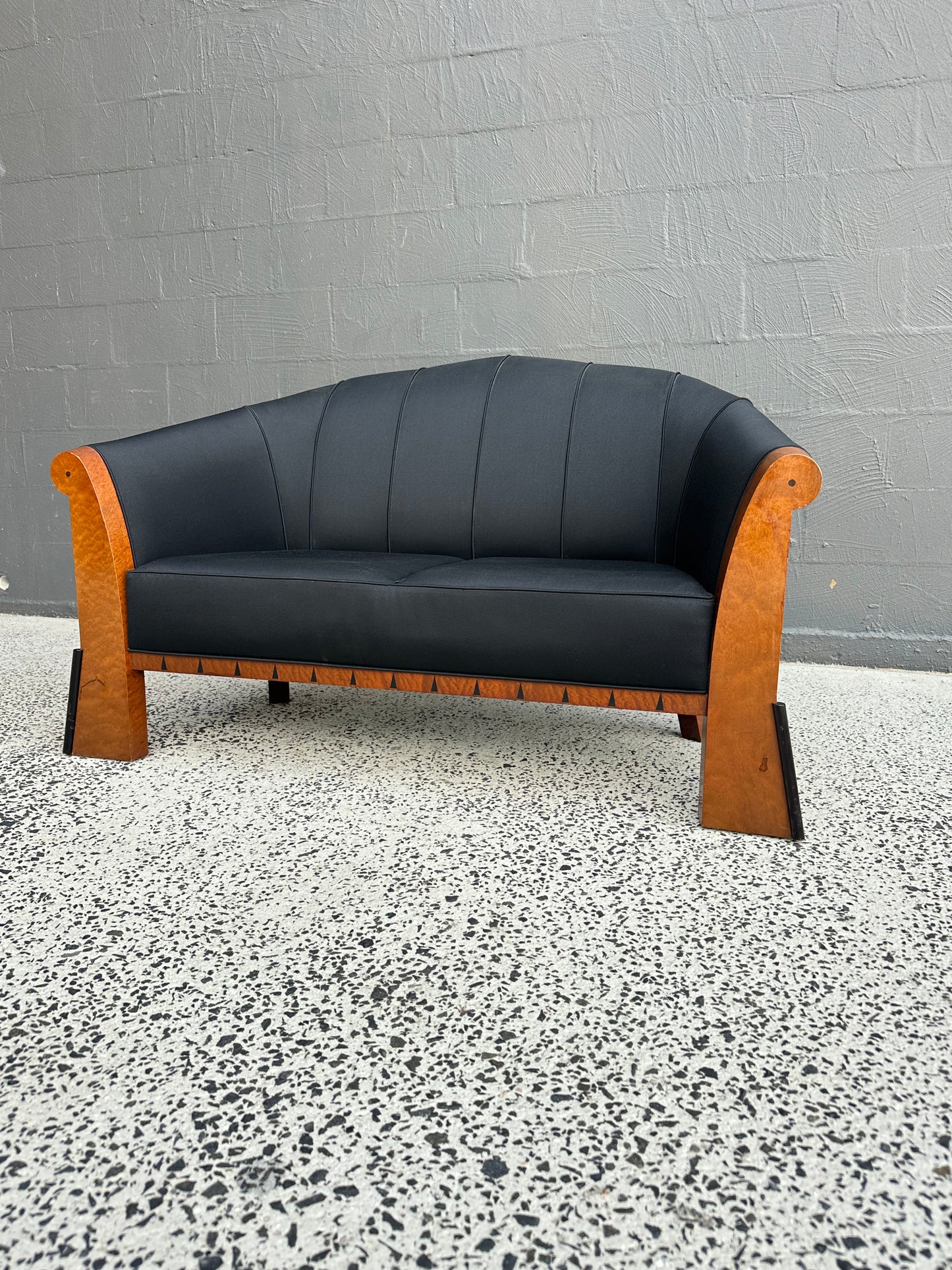 Two Seater Sofa by Michael Graves in Birdseye Maple and Black Fabric 1980s