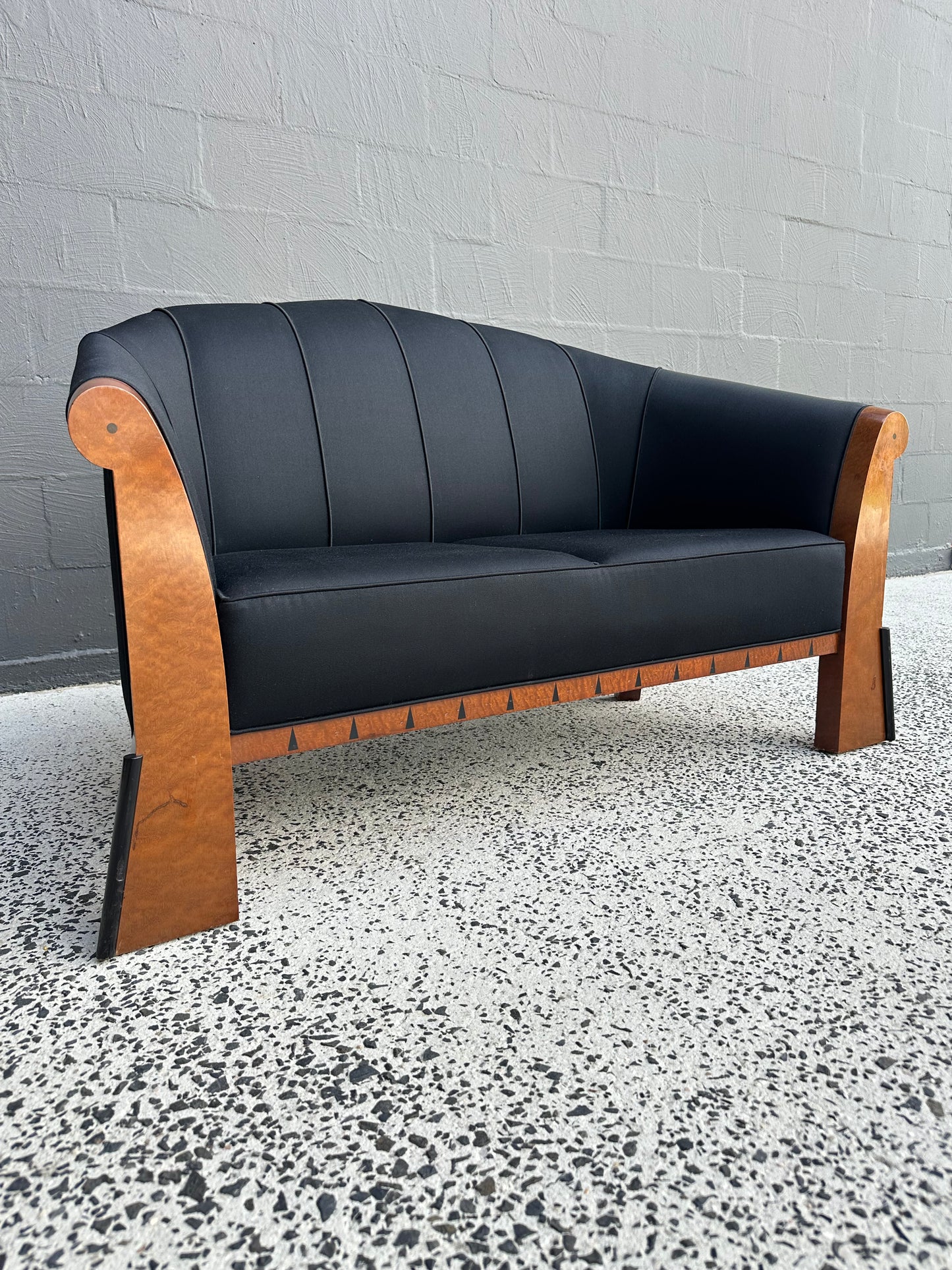 Two Seater Sofa by Michael Graves in Birdseye Maple and Black Fabric 1980s