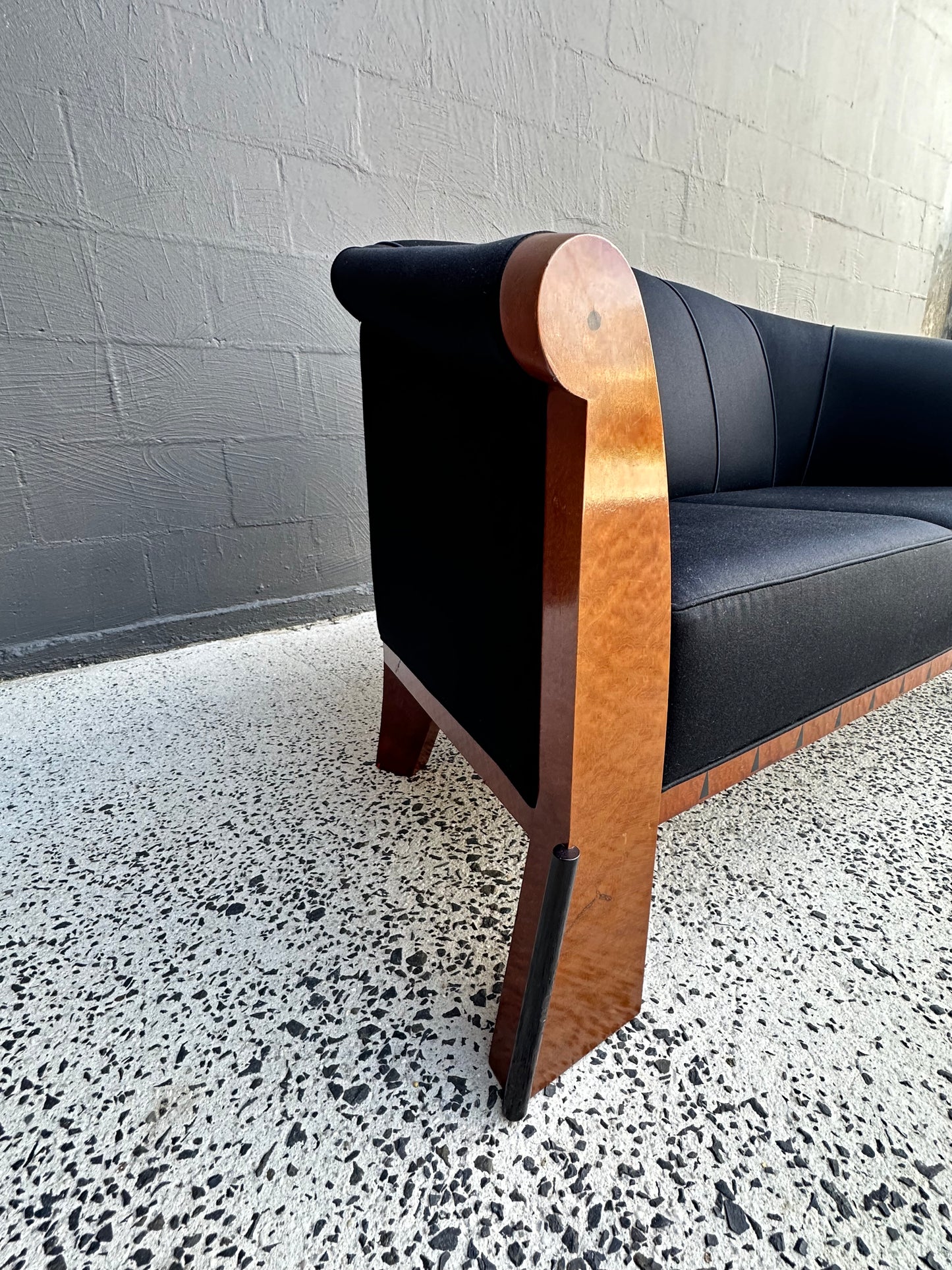 Two Seater Sofa by Michael Graves in Birdseye Maple and Black Fabric 1980s