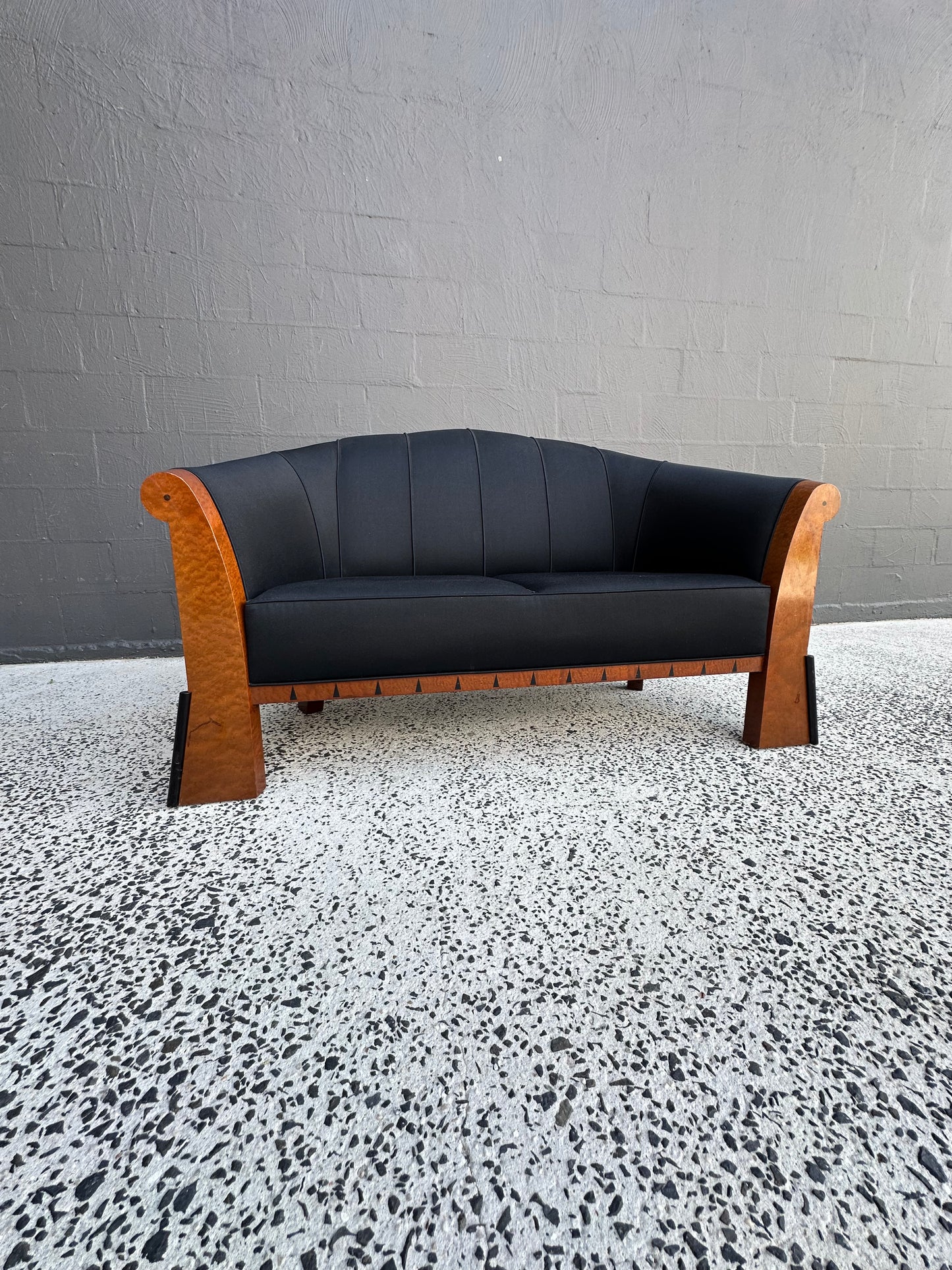 Two Seater Sofa by Michael Graves in Birdseye Maple and Black Fabric 1980s