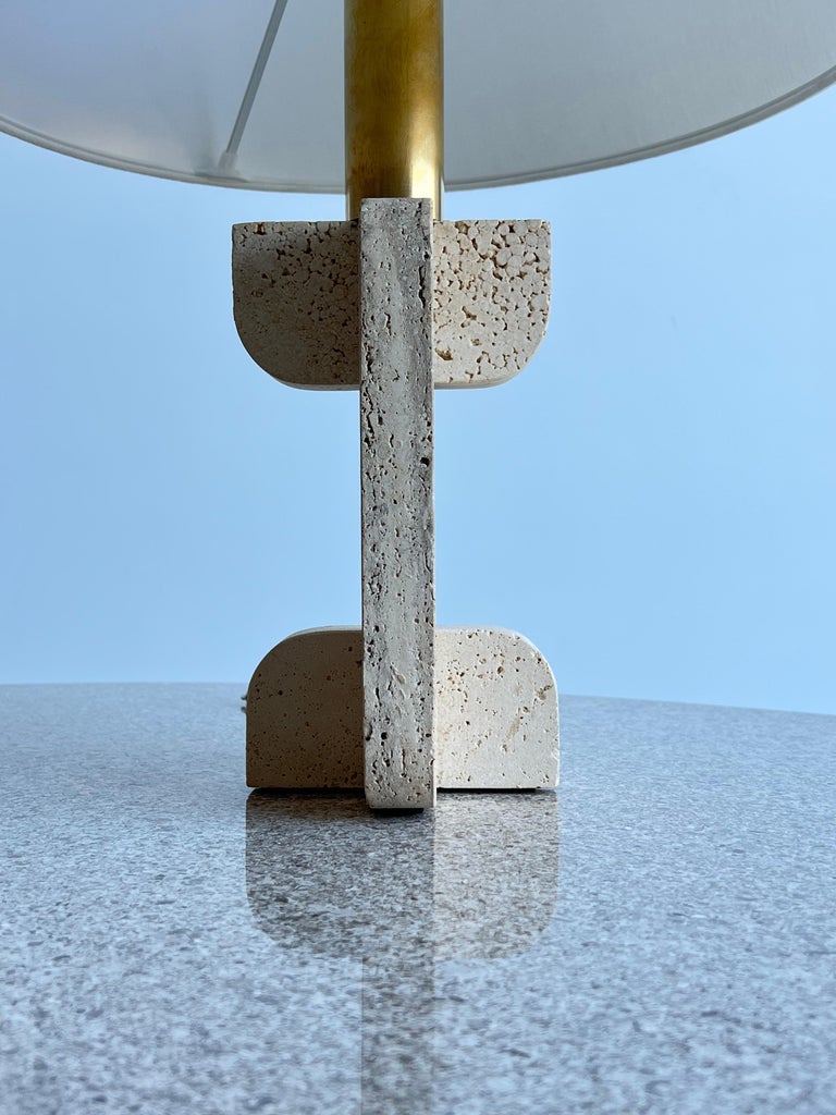 Table Lamps in Travertine Base and Brass by Fratelli Mannelli