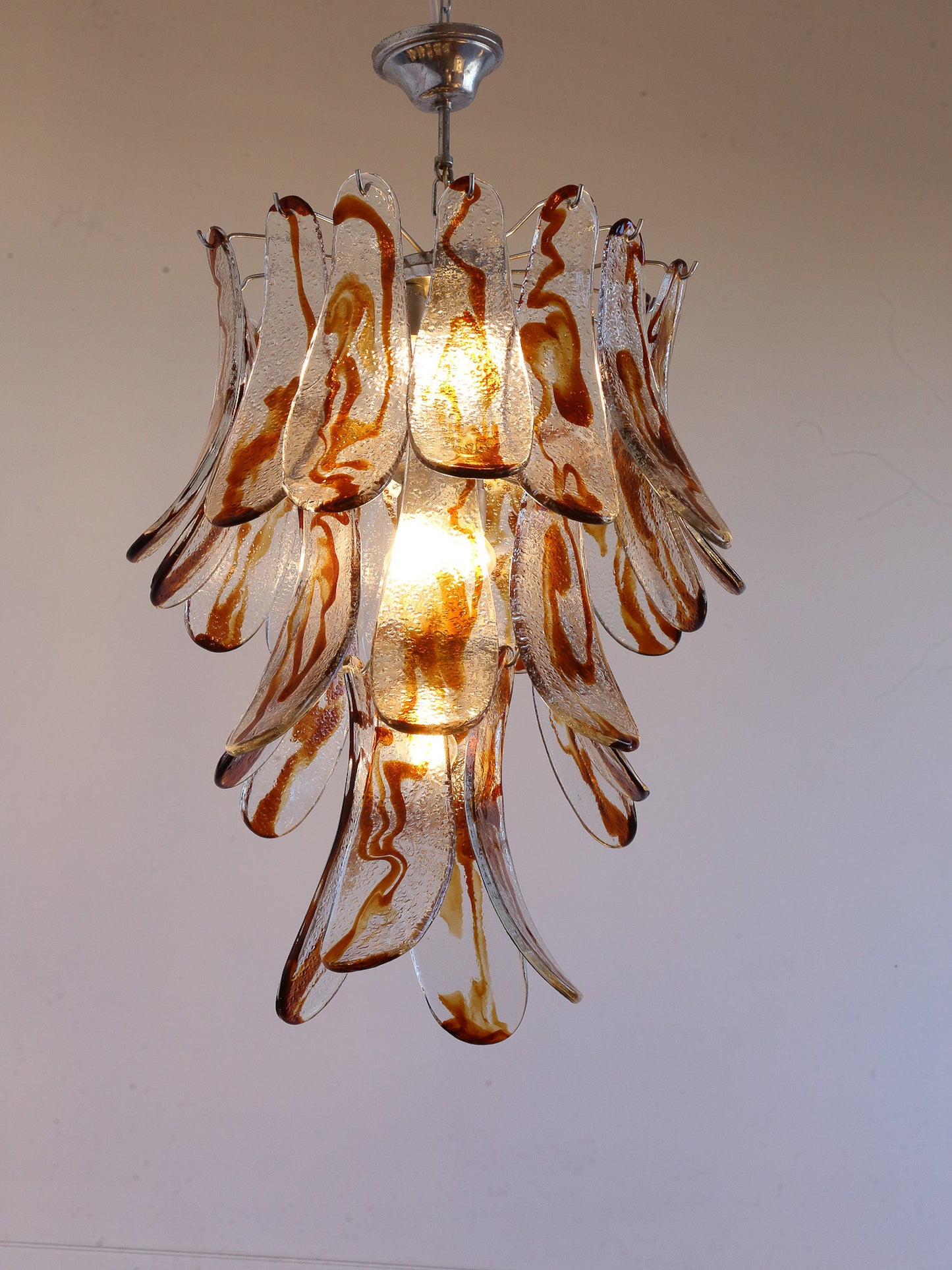 Amber Murano Glass and Chrome Pendant Light by AV Mazzega
