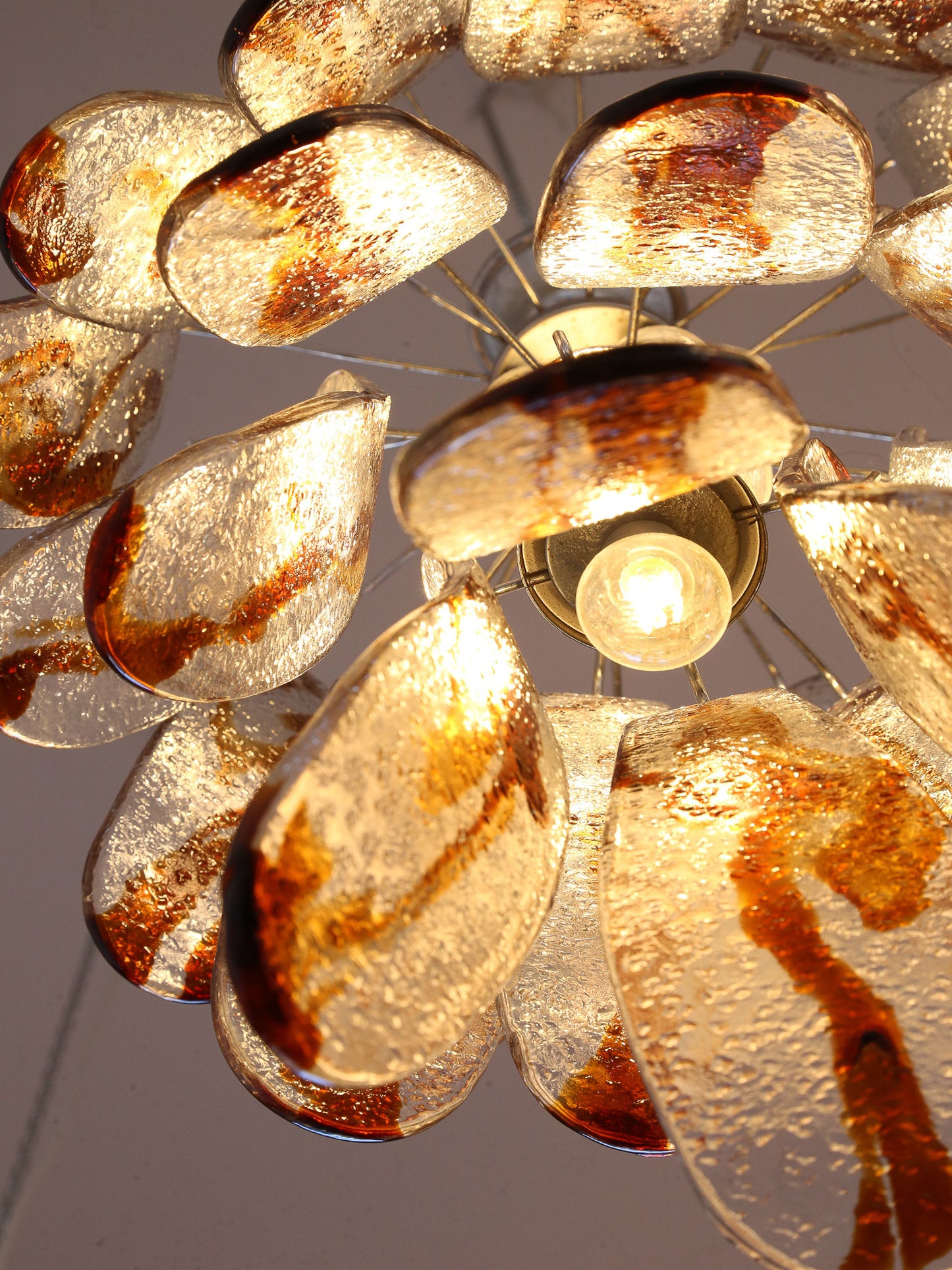 Amber Murano Glass and Chrome Pendant Light by AV Mazzega