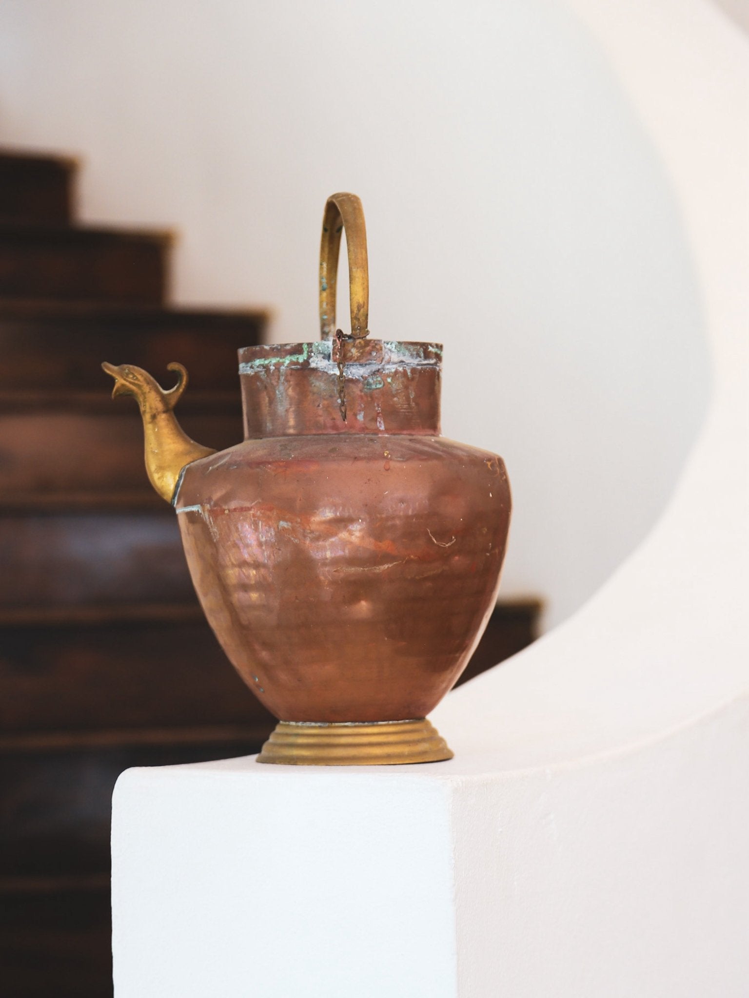 Antique Copper and Brass Vessel with Bird Spout, 1800s - Lumini Collections