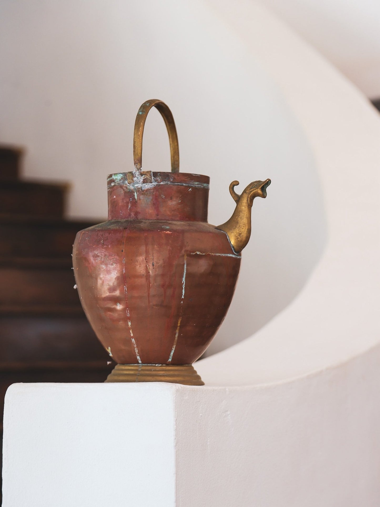 Antique Copper and Brass Vessel with Bird Spout, 1800s - Lumini Collections