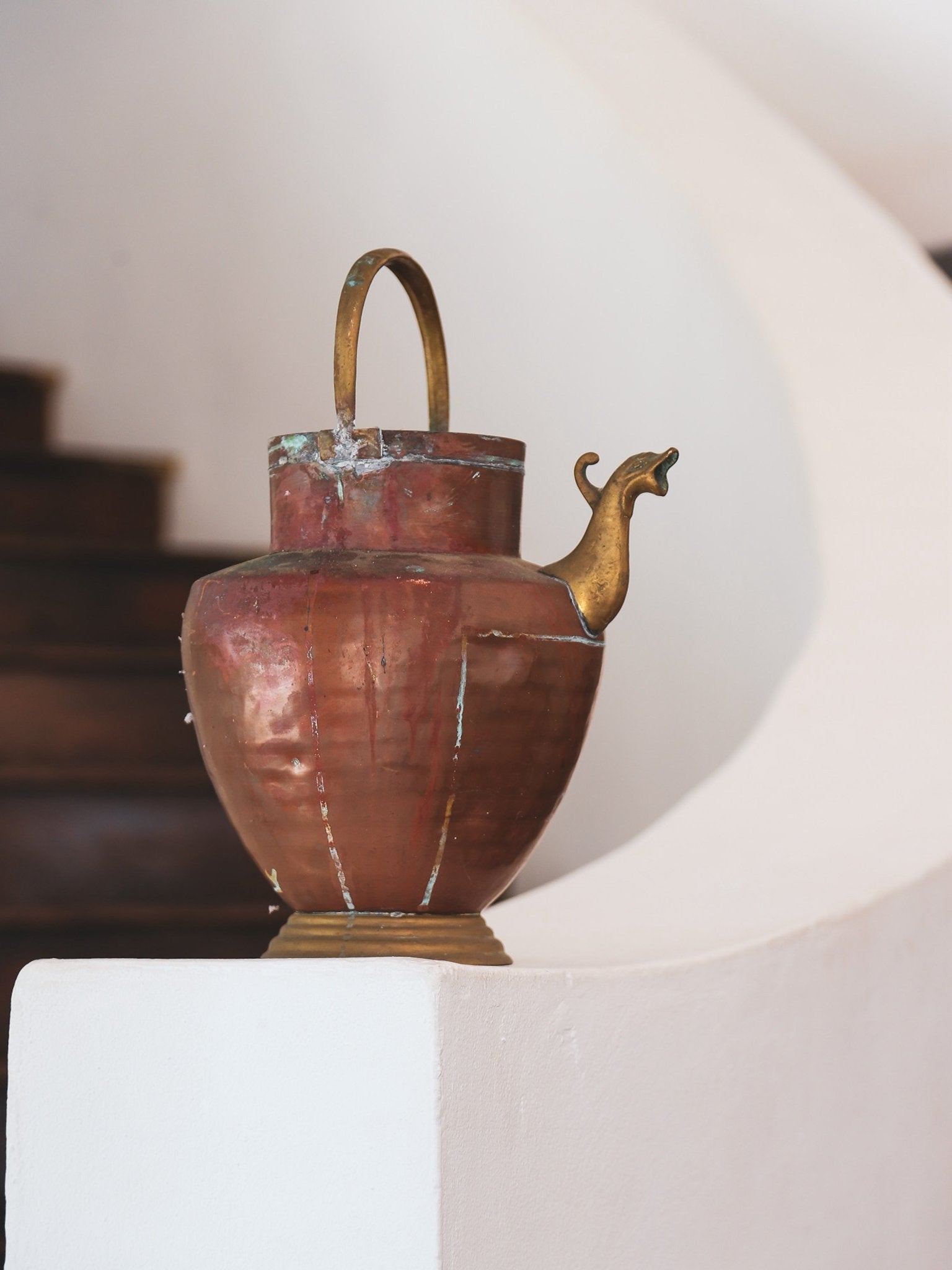 Antique Copper and Brass Vessel with Bird Spout, 1800s - Lumini Collections