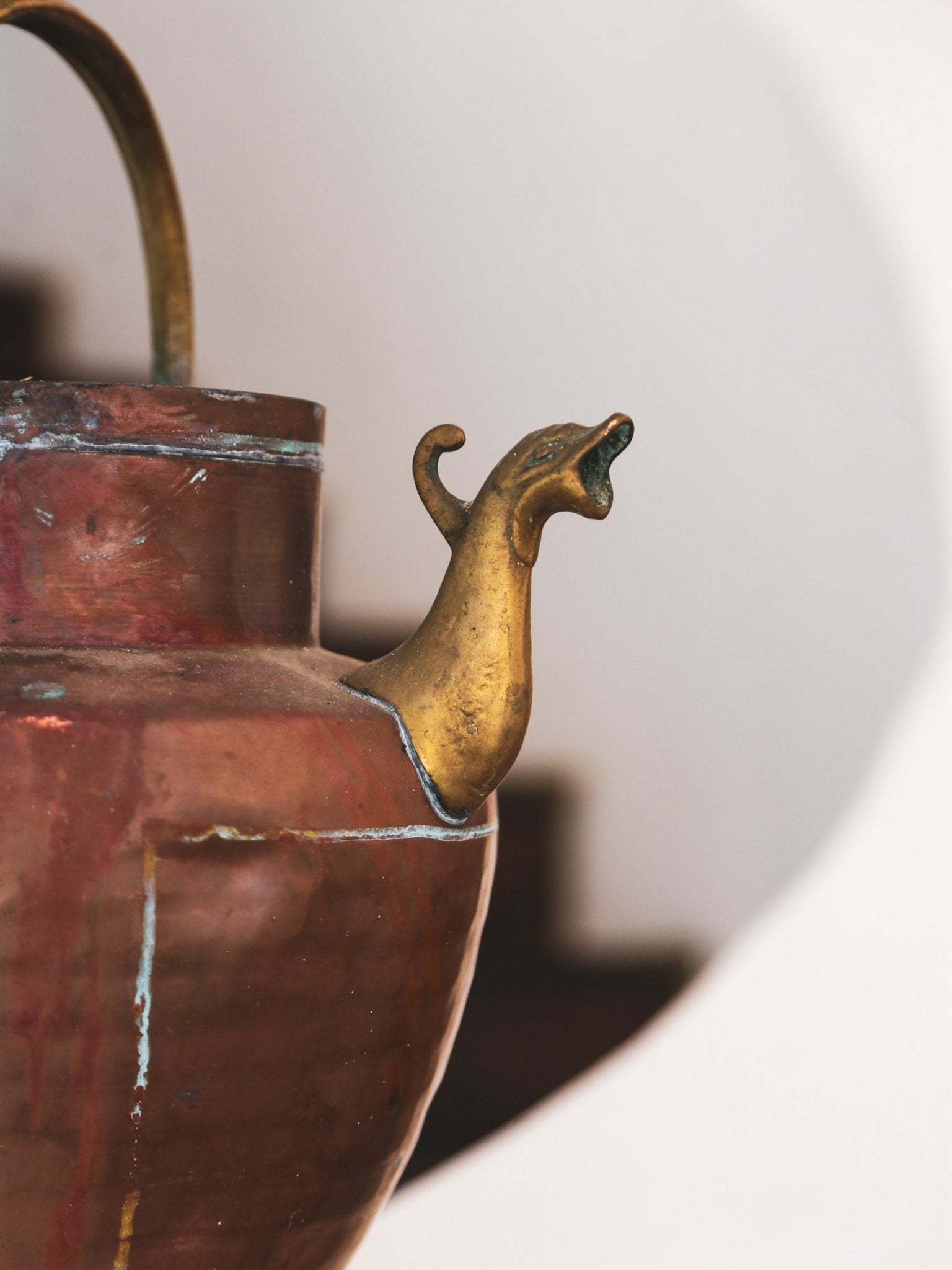 Antique Copper and Brass Vessel with Bird Spout, 1800s - Lumini Collections
