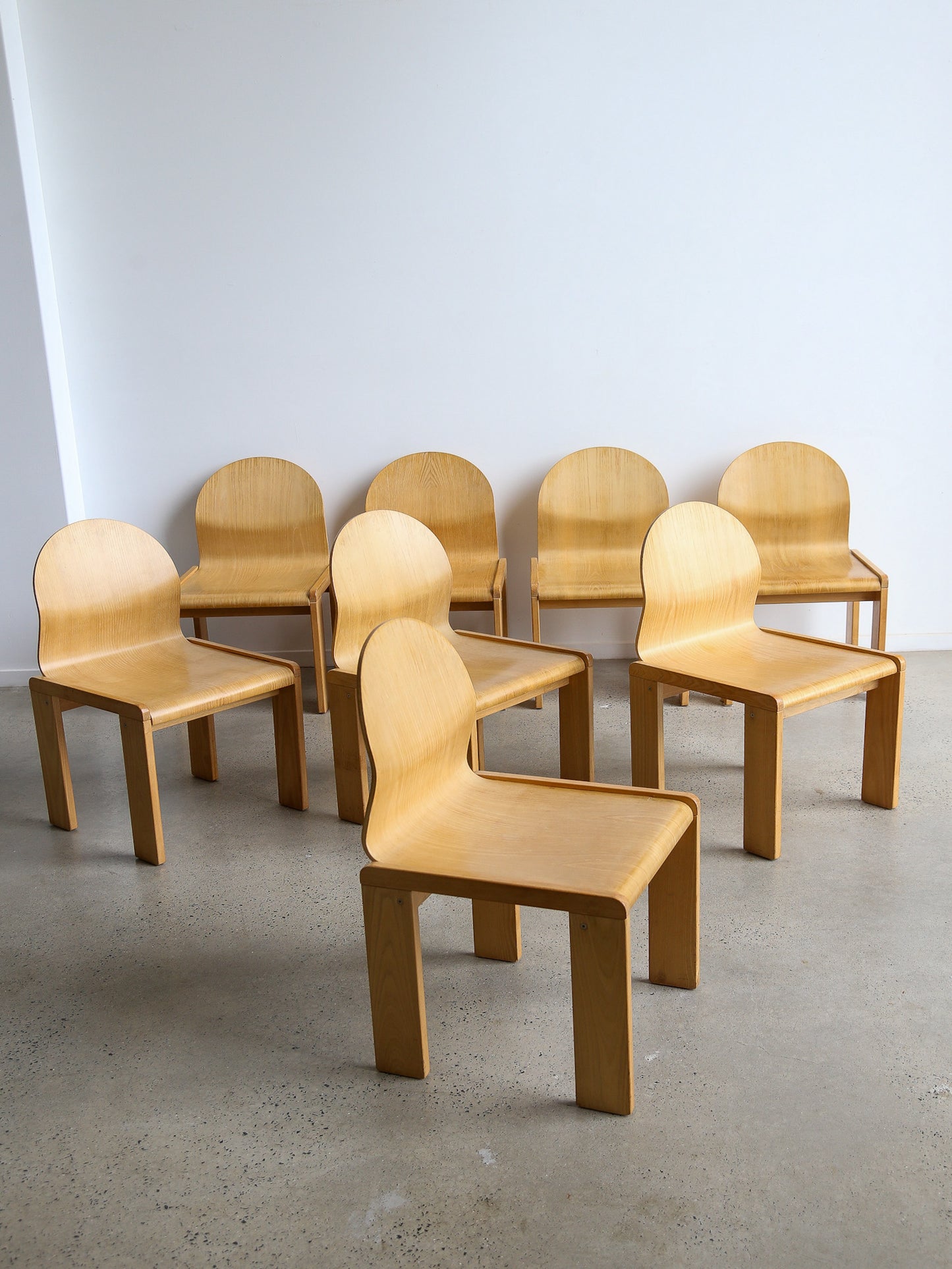 Afra & Tobia Scarpa Set of Eight Plywood Dining Chairs 1970s