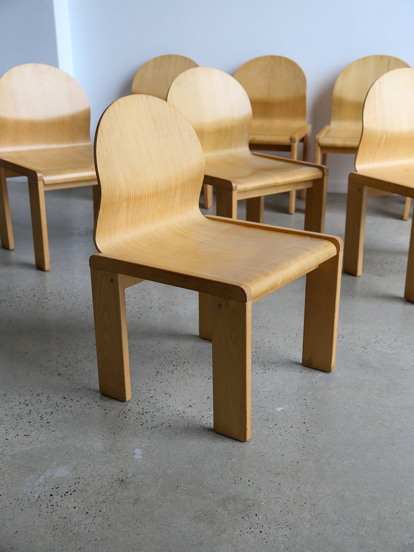 Afra & Tobia Scarpa Set of Eight Plywood Dining Chairs 1970s