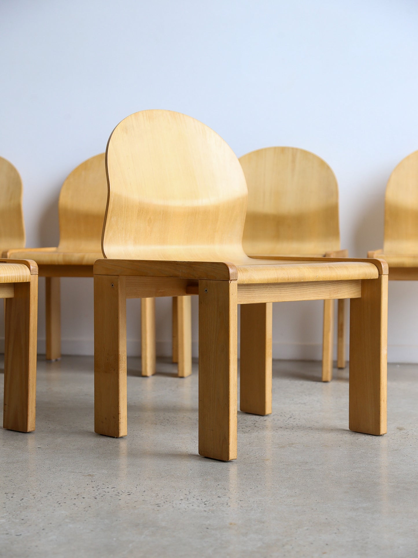 Afra & Tobia Scarpa Set of Eight Plywood Dining Chairs 1970s