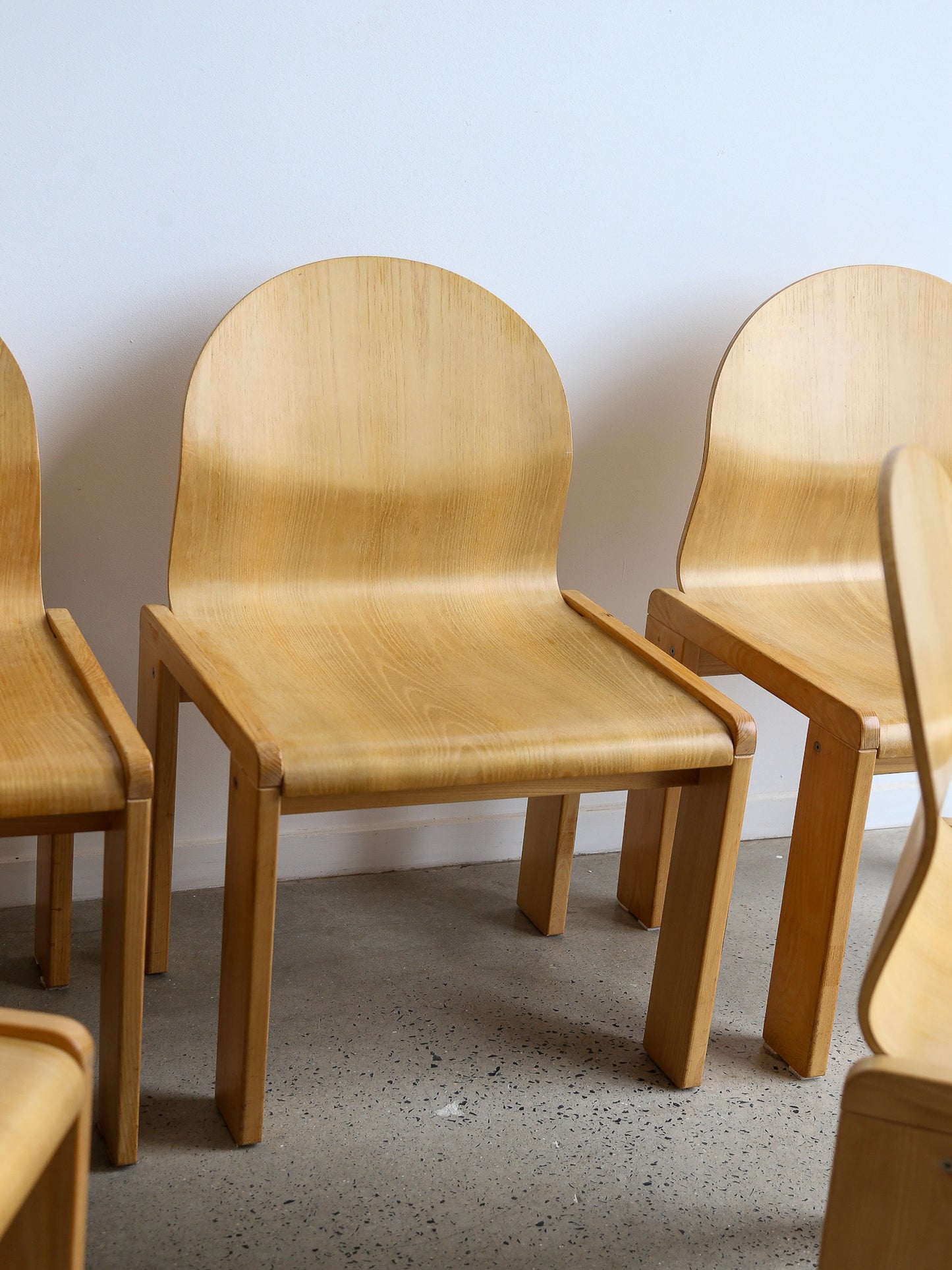 Afra & Tobia Scarpa Set of Eight Plywood Dining Chairs 1970s