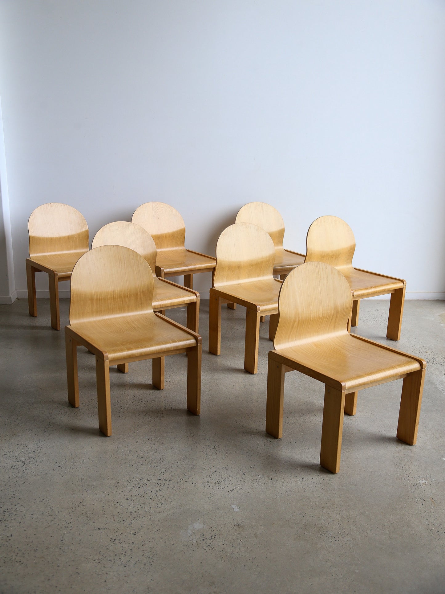 Afra & Tobia Scarpa Set of Eight Plywood Dining Chairs 1970s