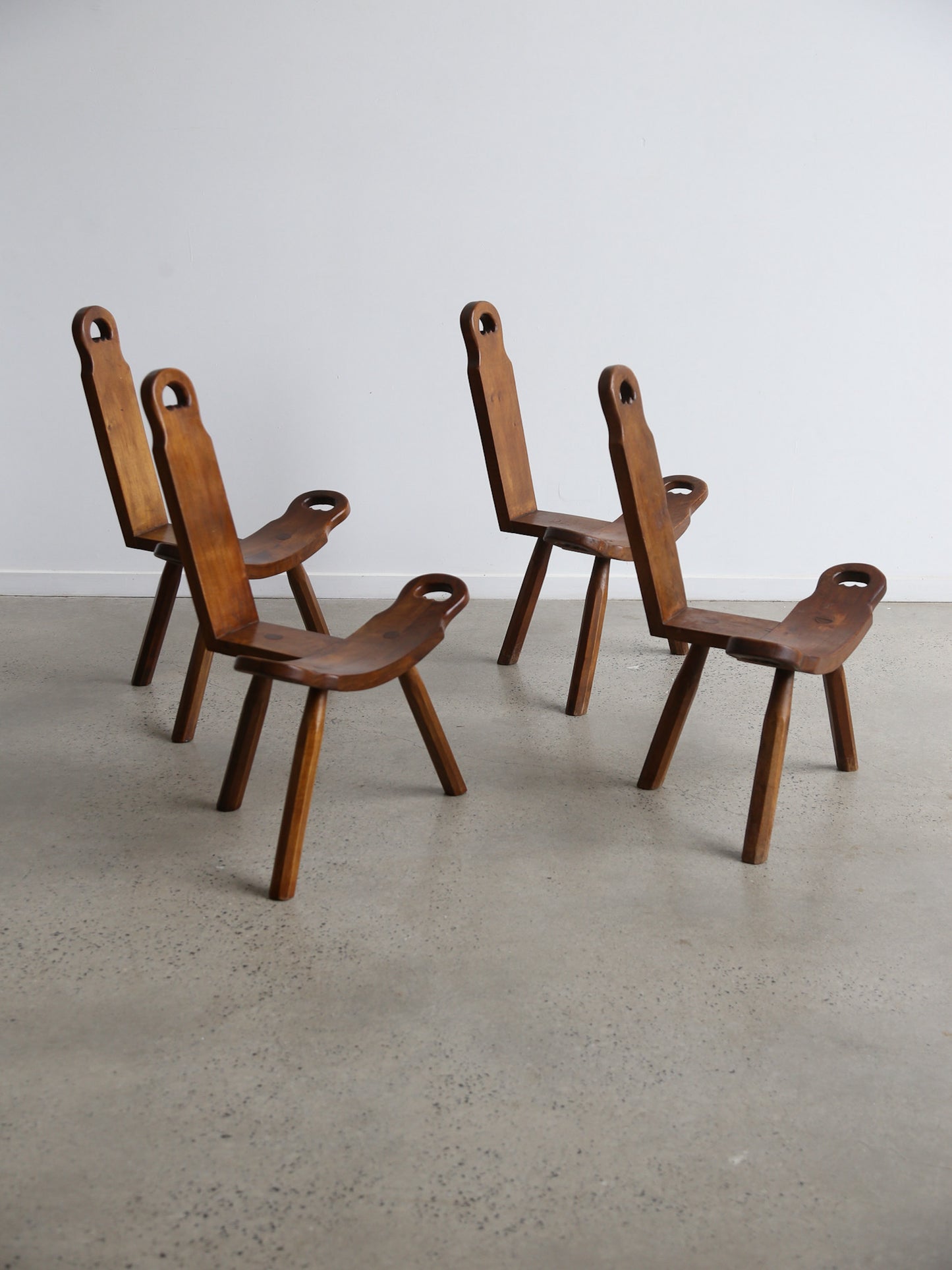 Brutalist Spanish Sculptural Tripod Chairs Set of Four