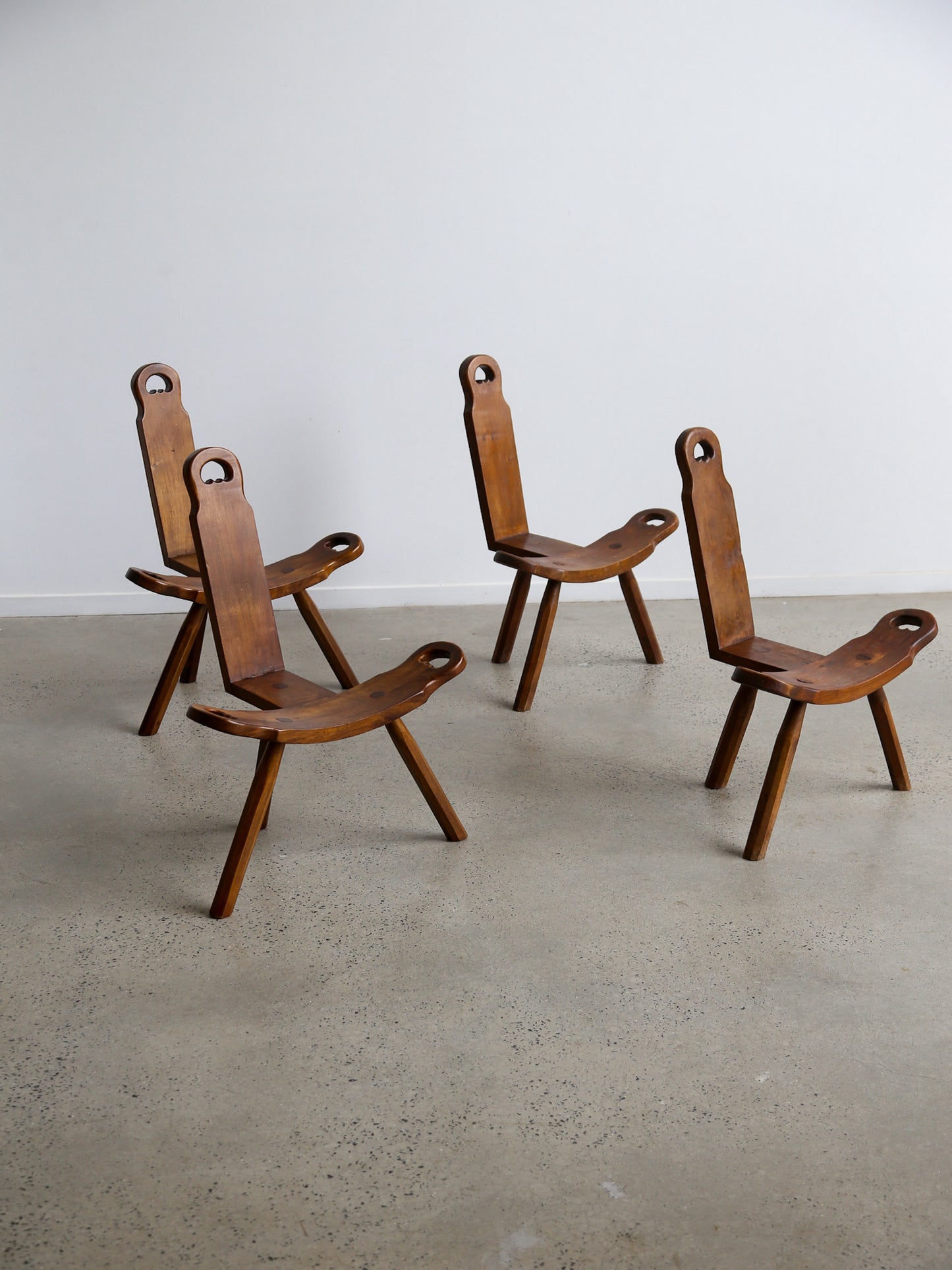 Brutalist Spanish Sculptural Tripod Chairs Set of Four