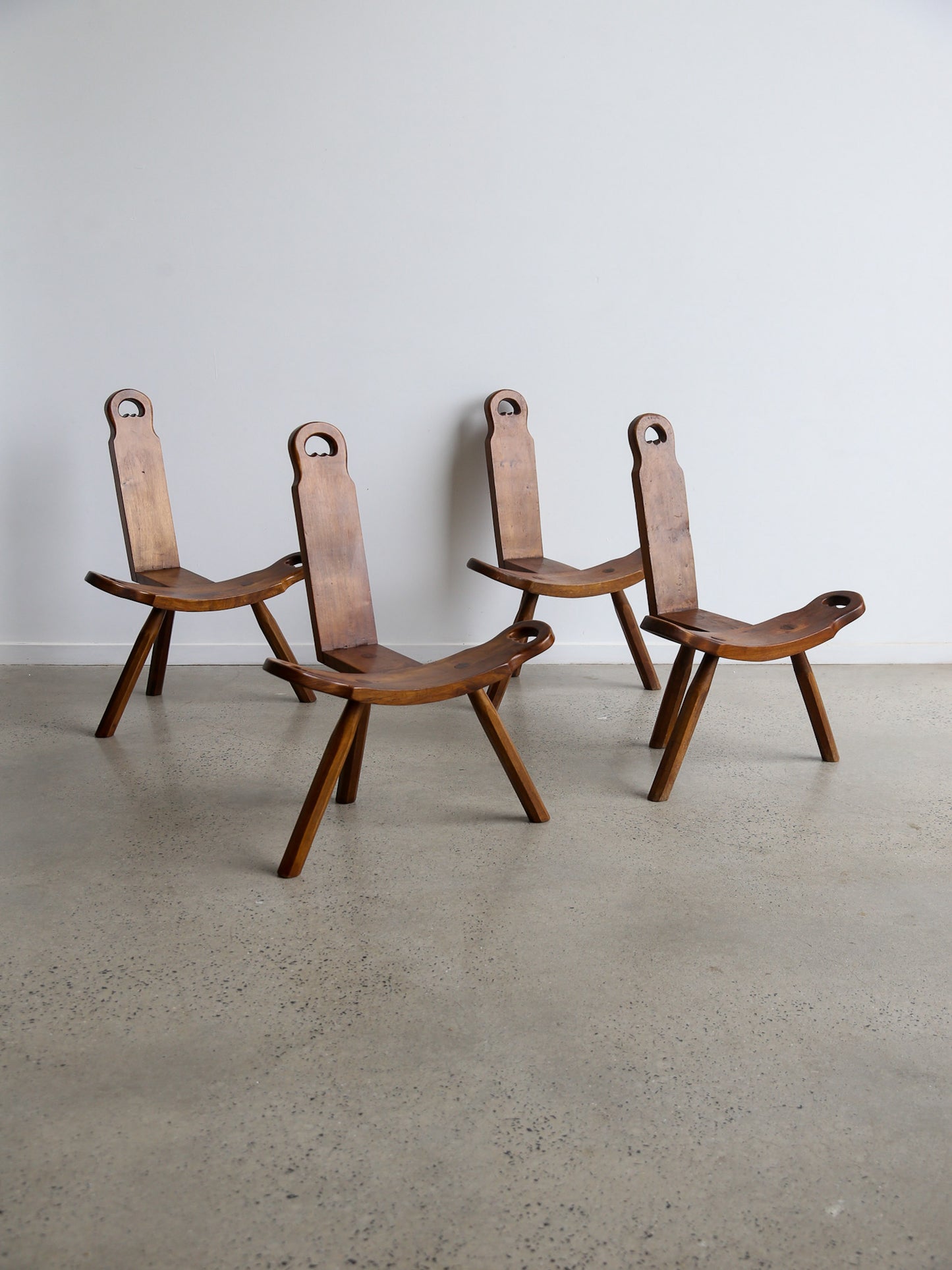 Brutalist Spanish Sculptural Tripod Chairs Set of Four