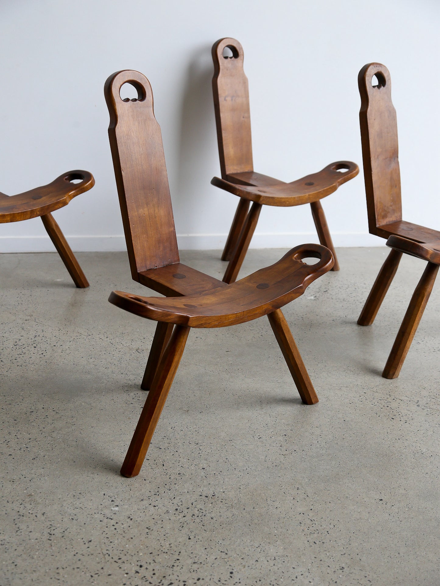 Brutalist Spanish Sculptural Tripod Chairs Set of Four